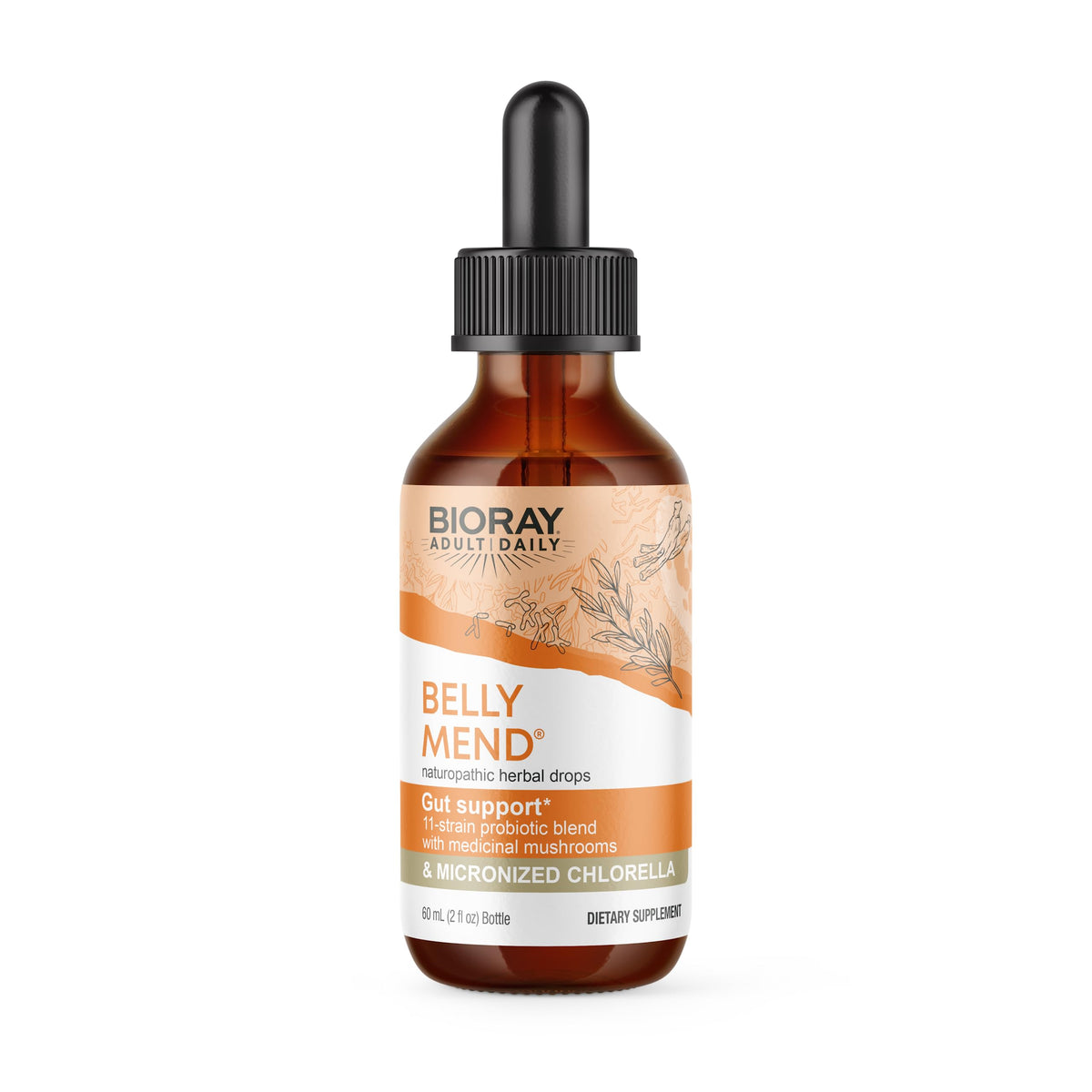 BIORAY Daily Belly Mend Probiotic Supplement bottle front view