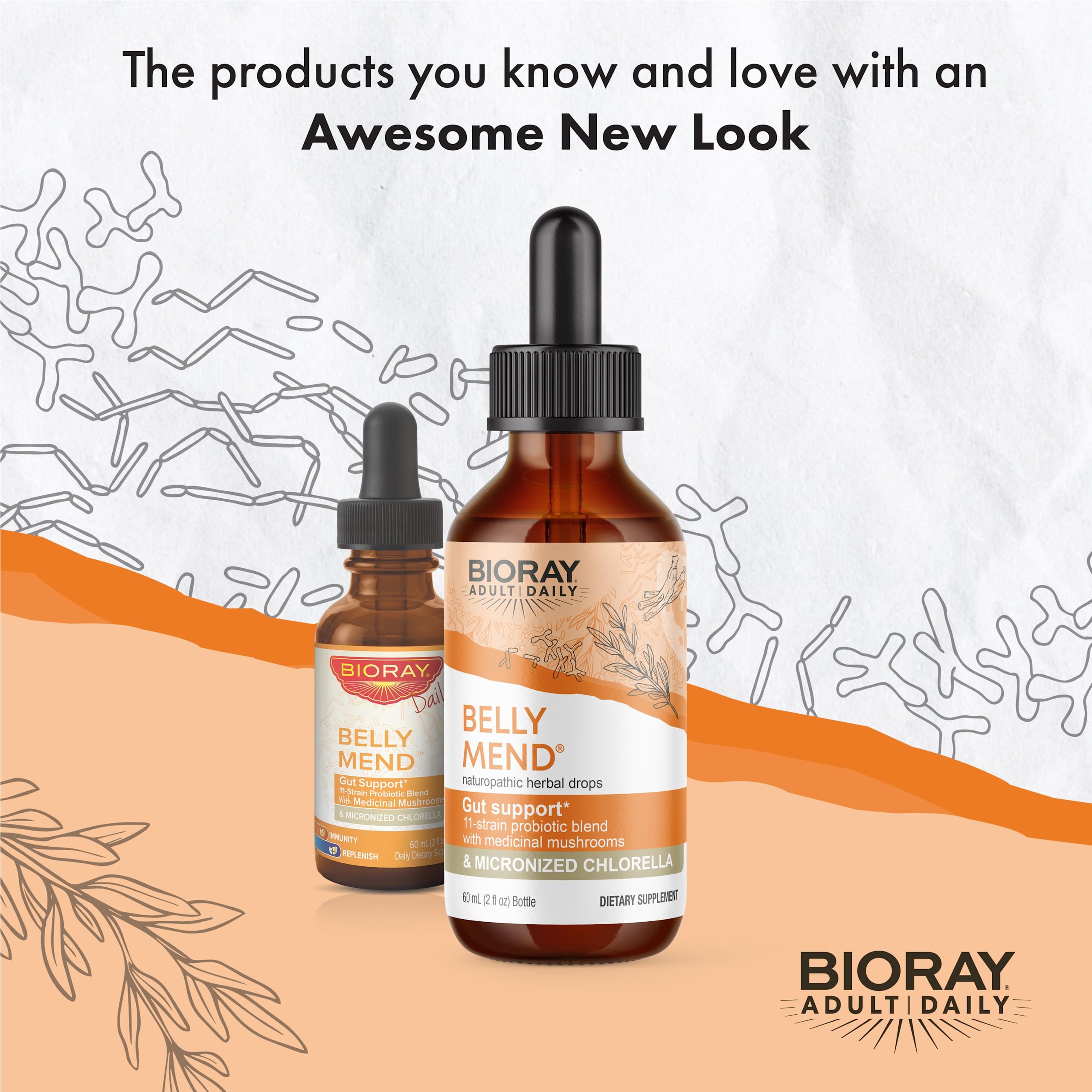 BIORAY Daily Belly Mend Probiotic Supplement bottle side view