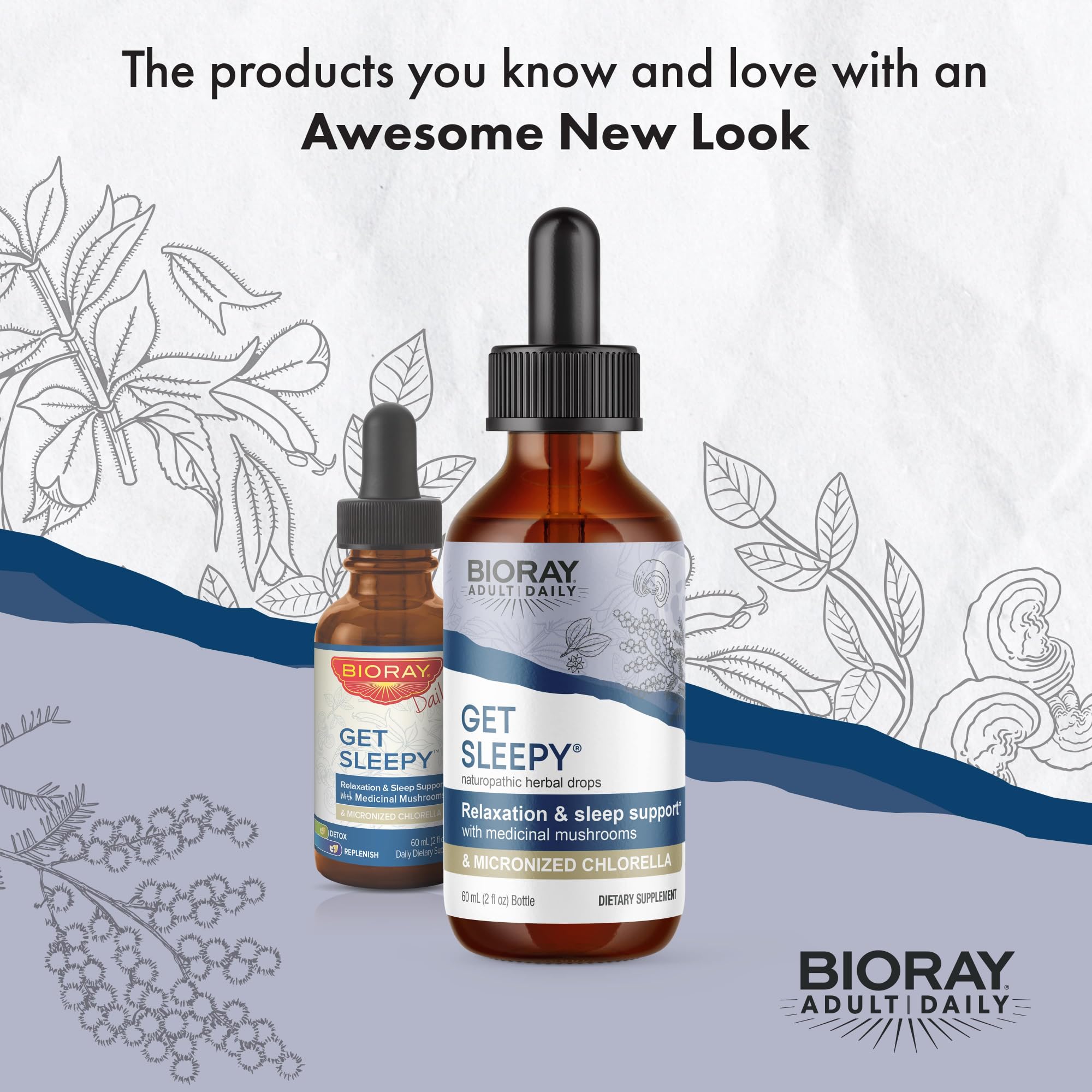 BIORAY Daily Get Sleepy 2 fl oz bottle on a wooden surface