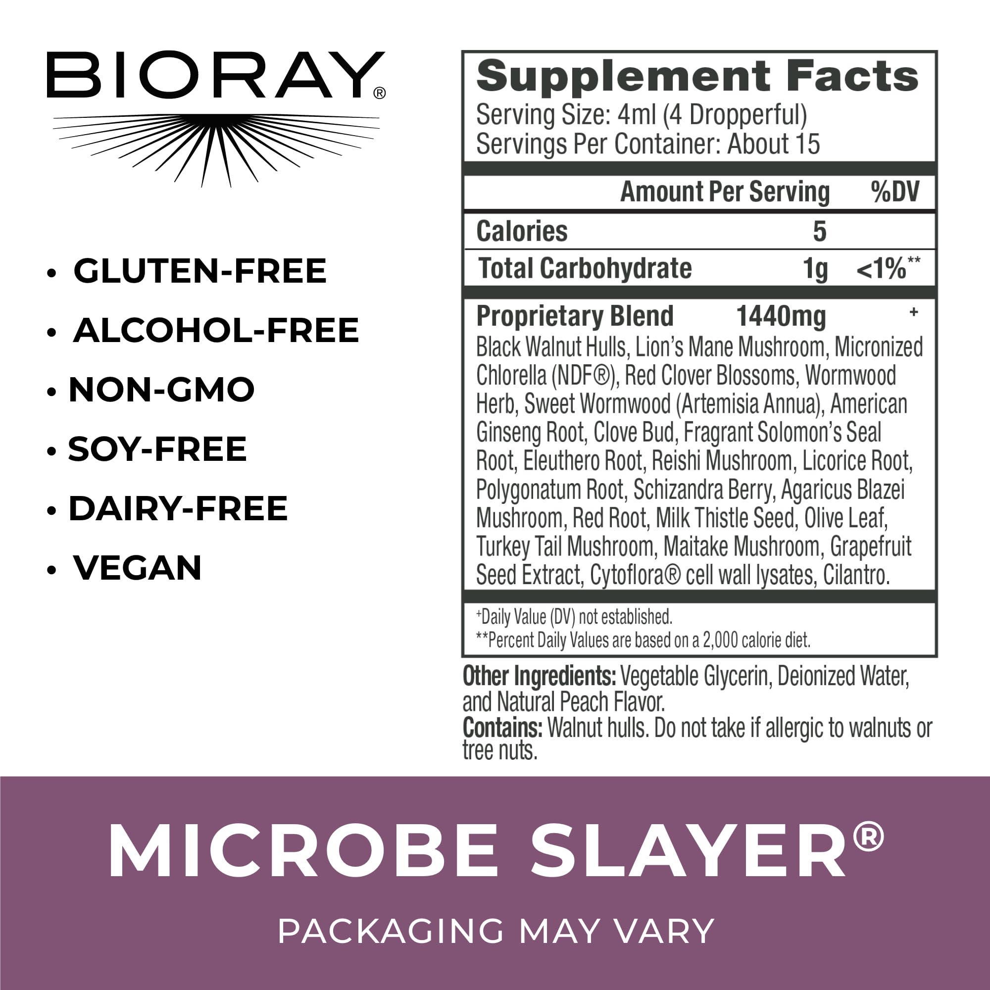 BIORAY Daily Microbe Slayer Probiotic Supplement ingredients list