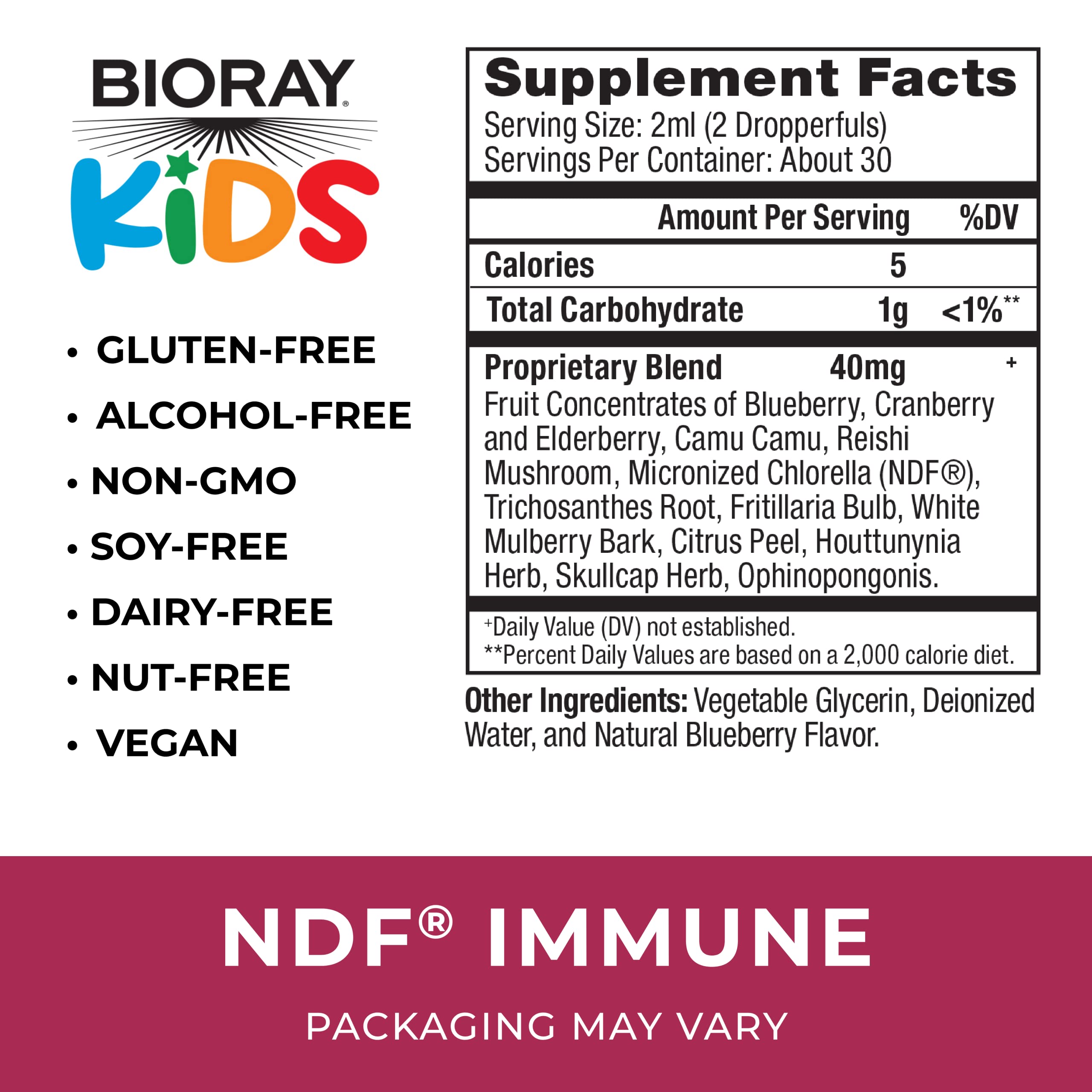 BIORAY Kids NDF daily wellness 151g supplement side view