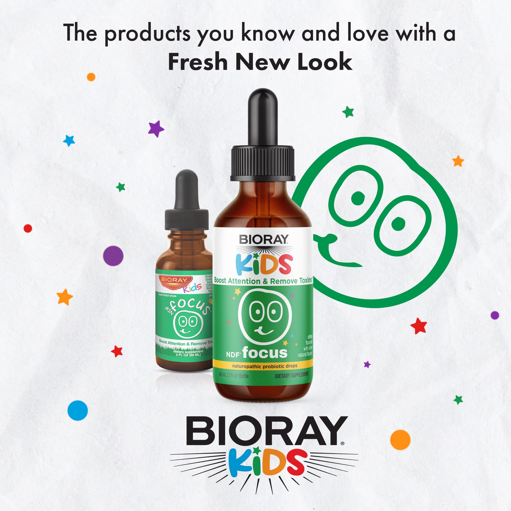 BIORAY Kids NDF Focus capsules in a bowl