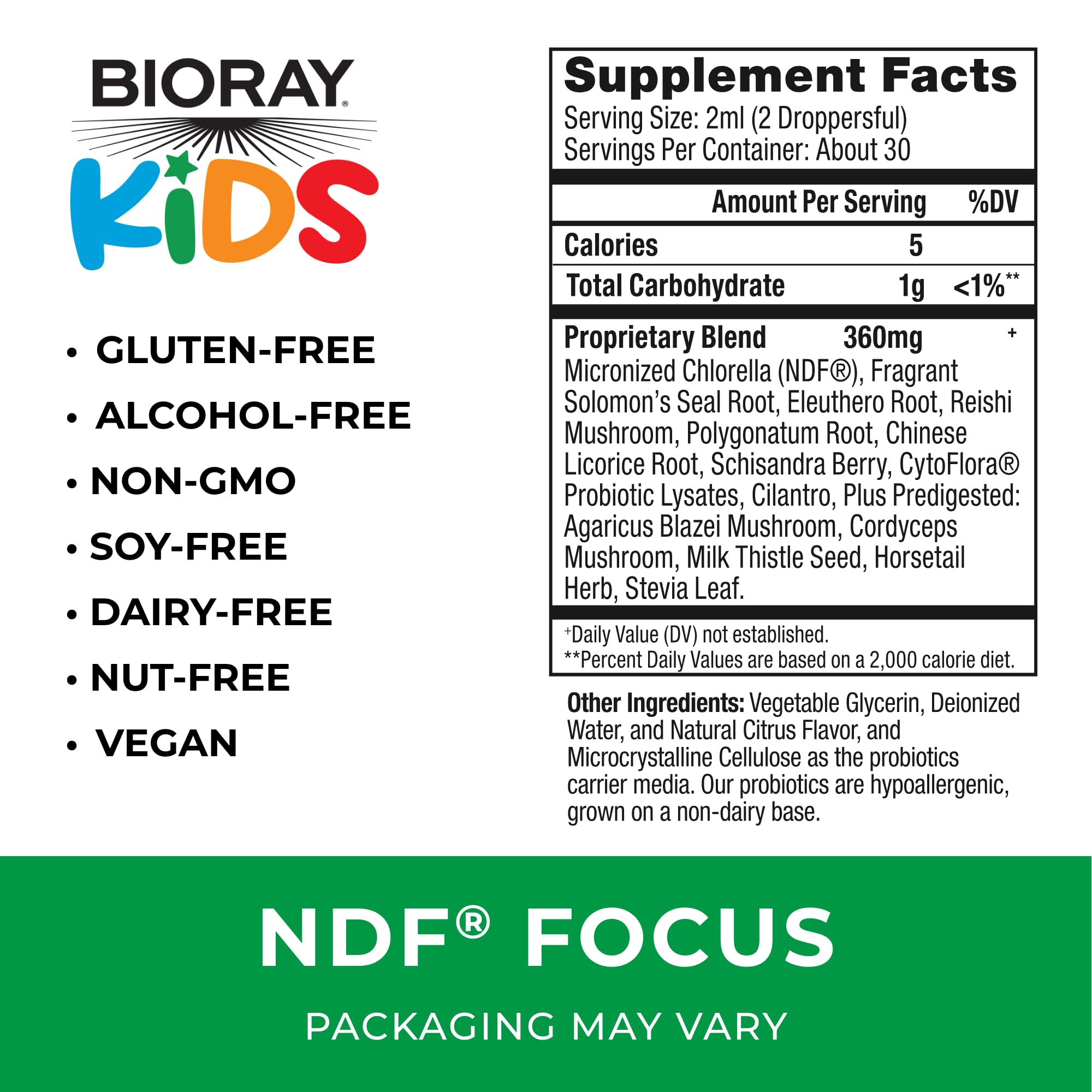 BIORAY Kids NDF Focus Chlorella Supplement 141g packaging