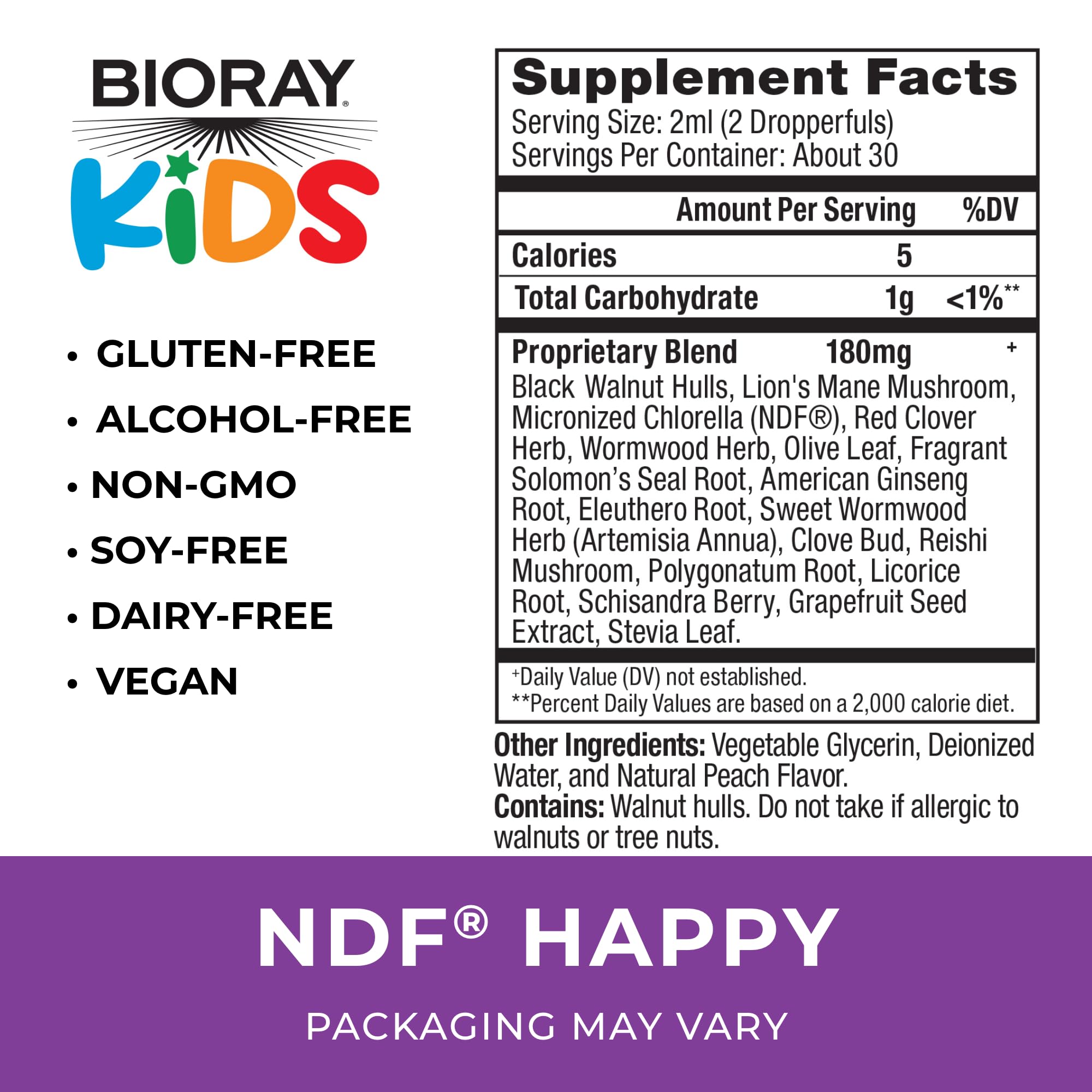 BIORAY Kids NDF Happy 57g supplement ingredients list