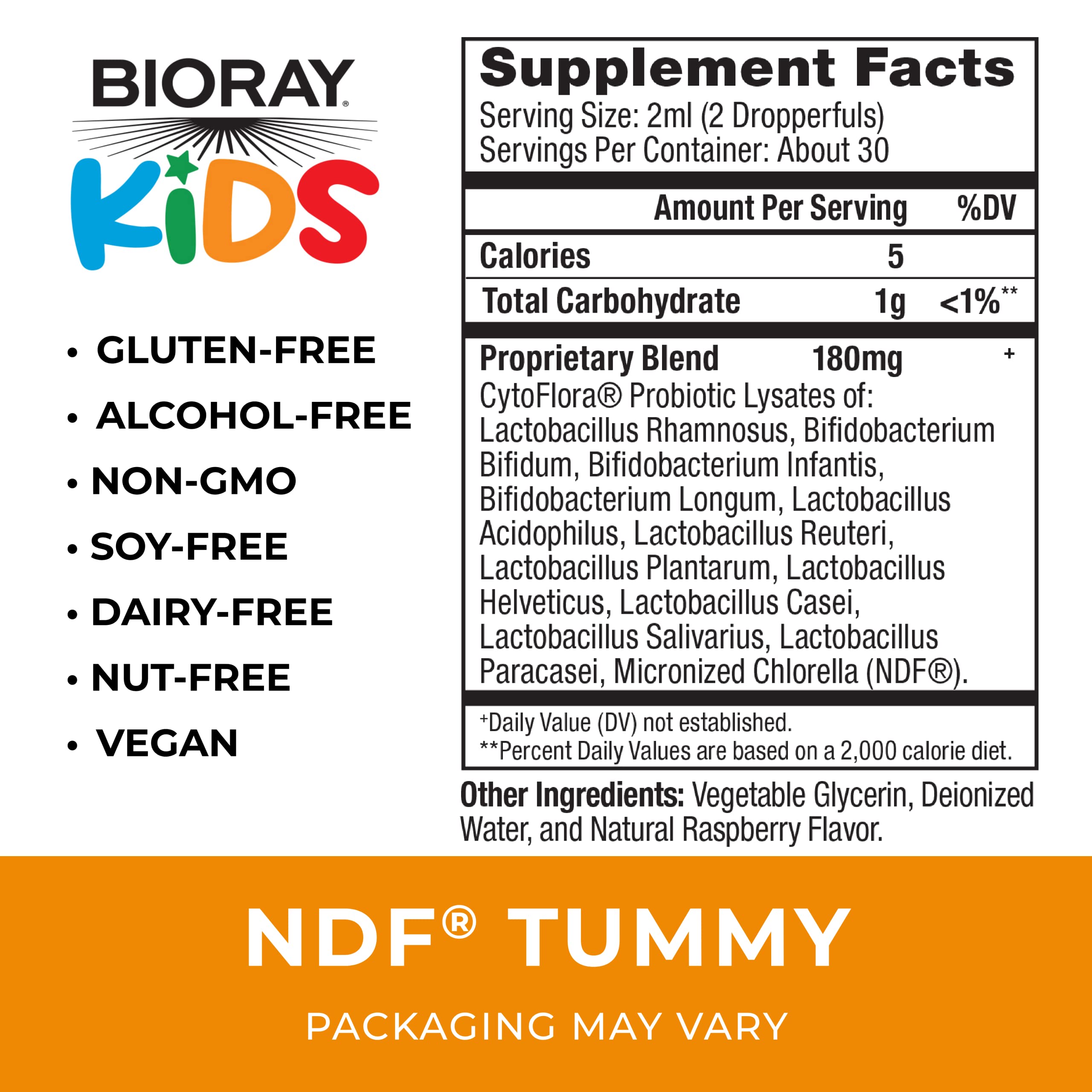 BIORAY Kids NDF Tummy 136g side view showing label details