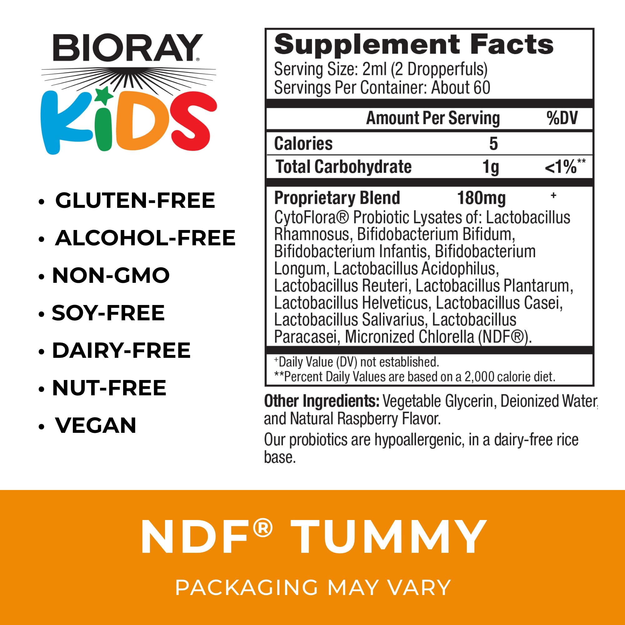 BIORAY Kids NDF Tummy 399g side view showing label details