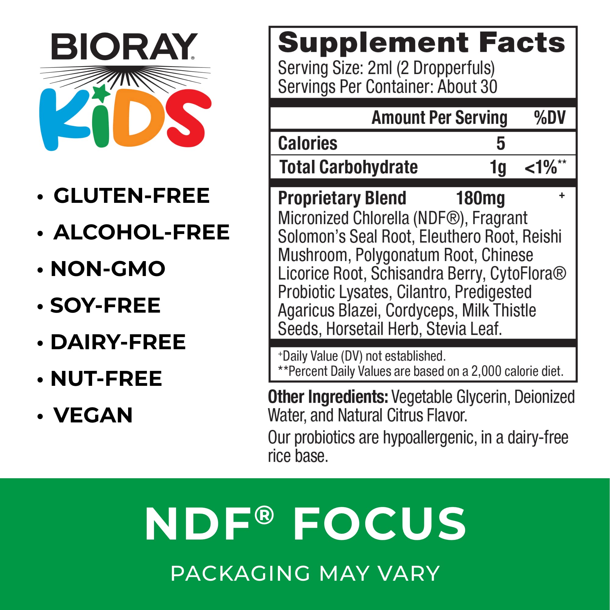 BIORAY NDF Focus Herbal Drops 60ml box packaging