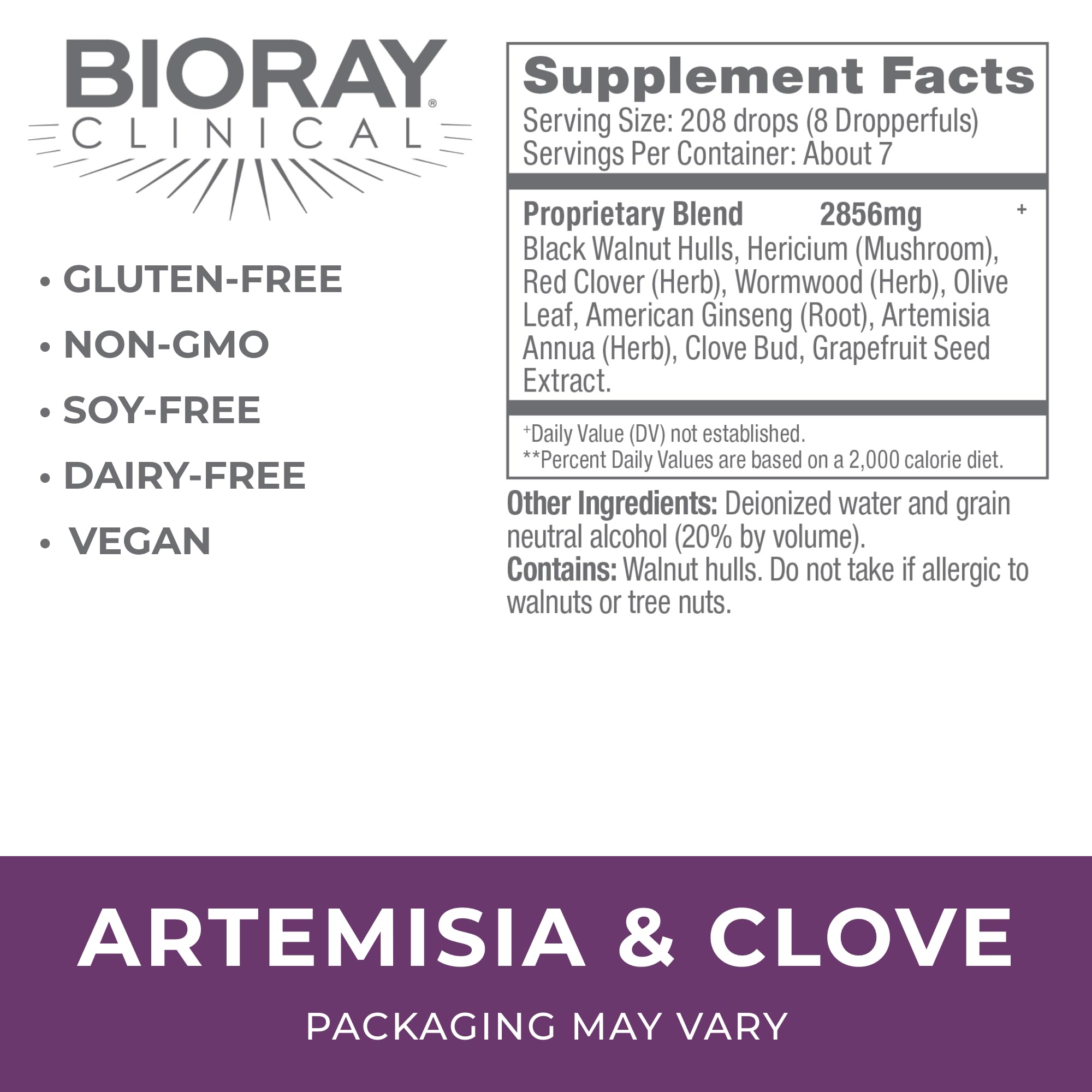 BIORAY Professional Artemisia & Clove Herbal Supplement bottle with label