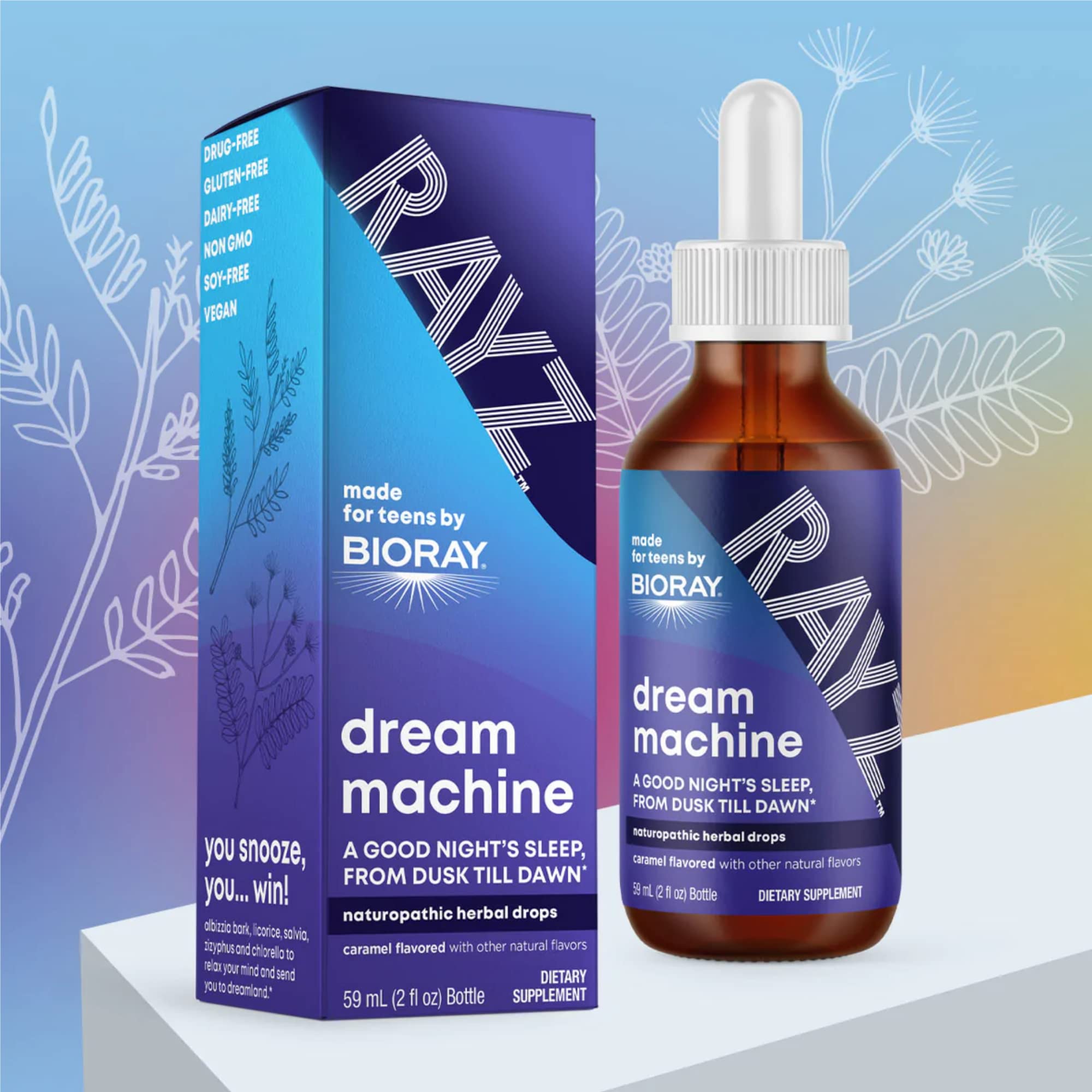 BIORAY RAYZ Dream Machine 2 fl oz packaging with ingredients list
