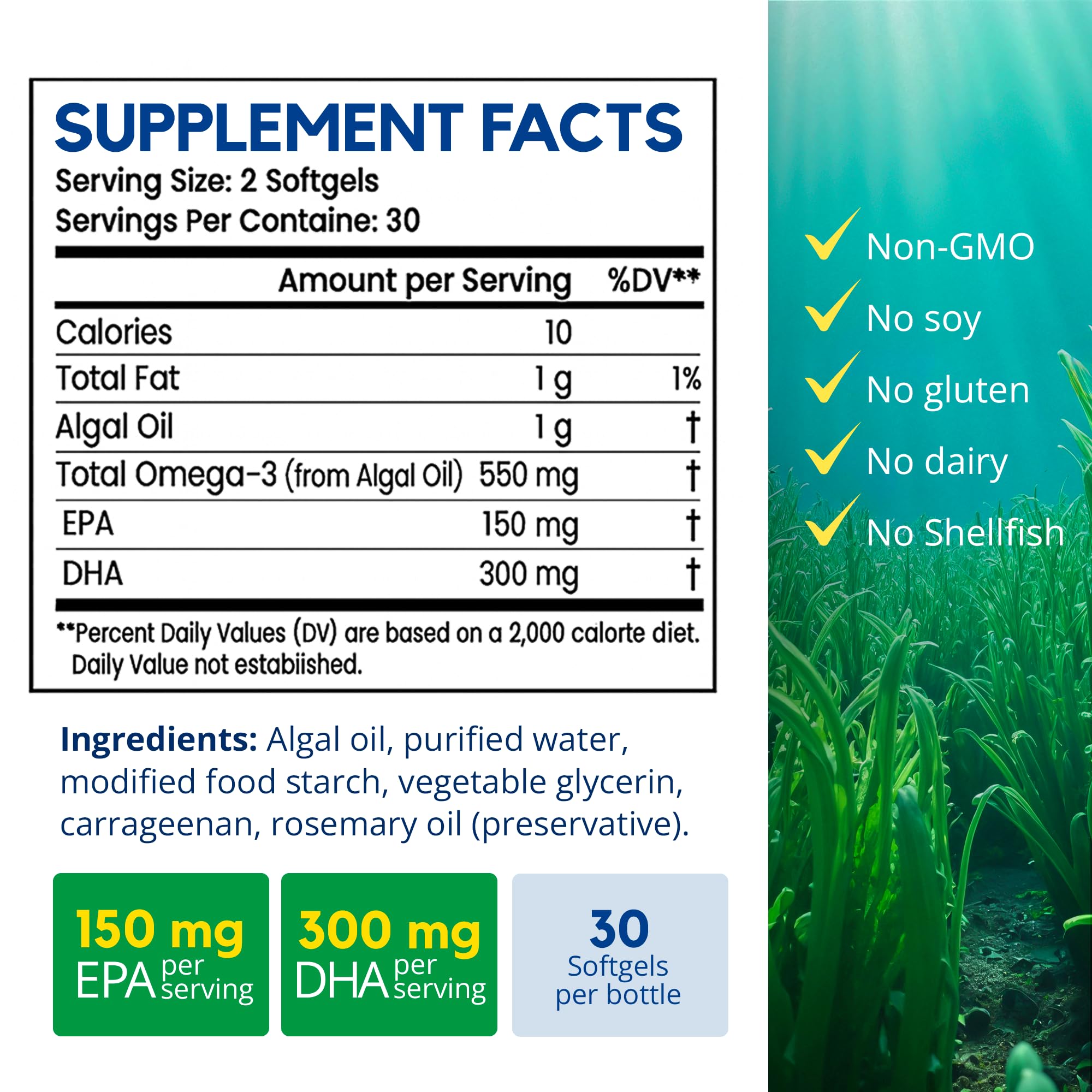 Biorixil Omega-3 Algal Oil Capsules on a kitchen counter