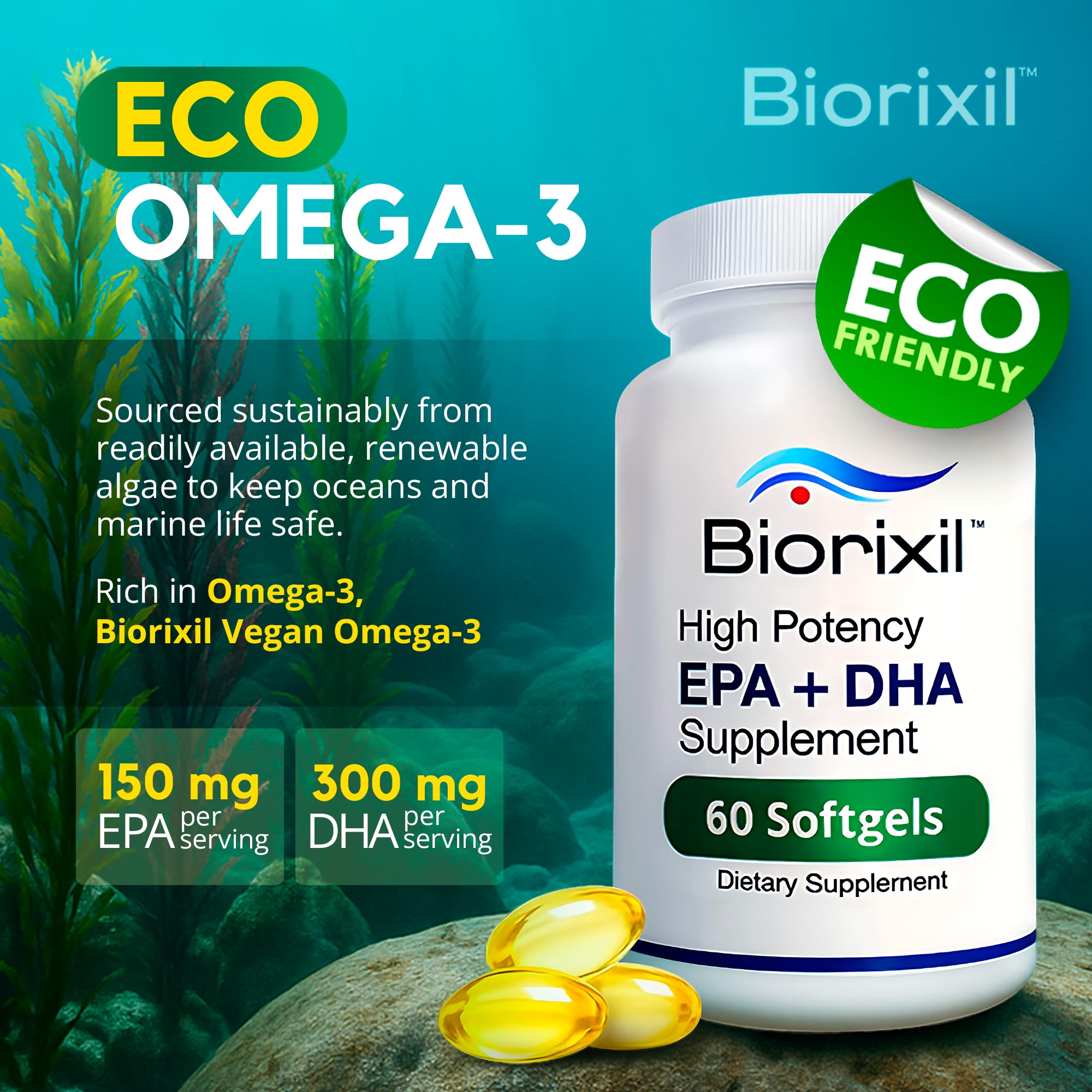 Biorixil Omega-3 Algal Oil Capsules side view