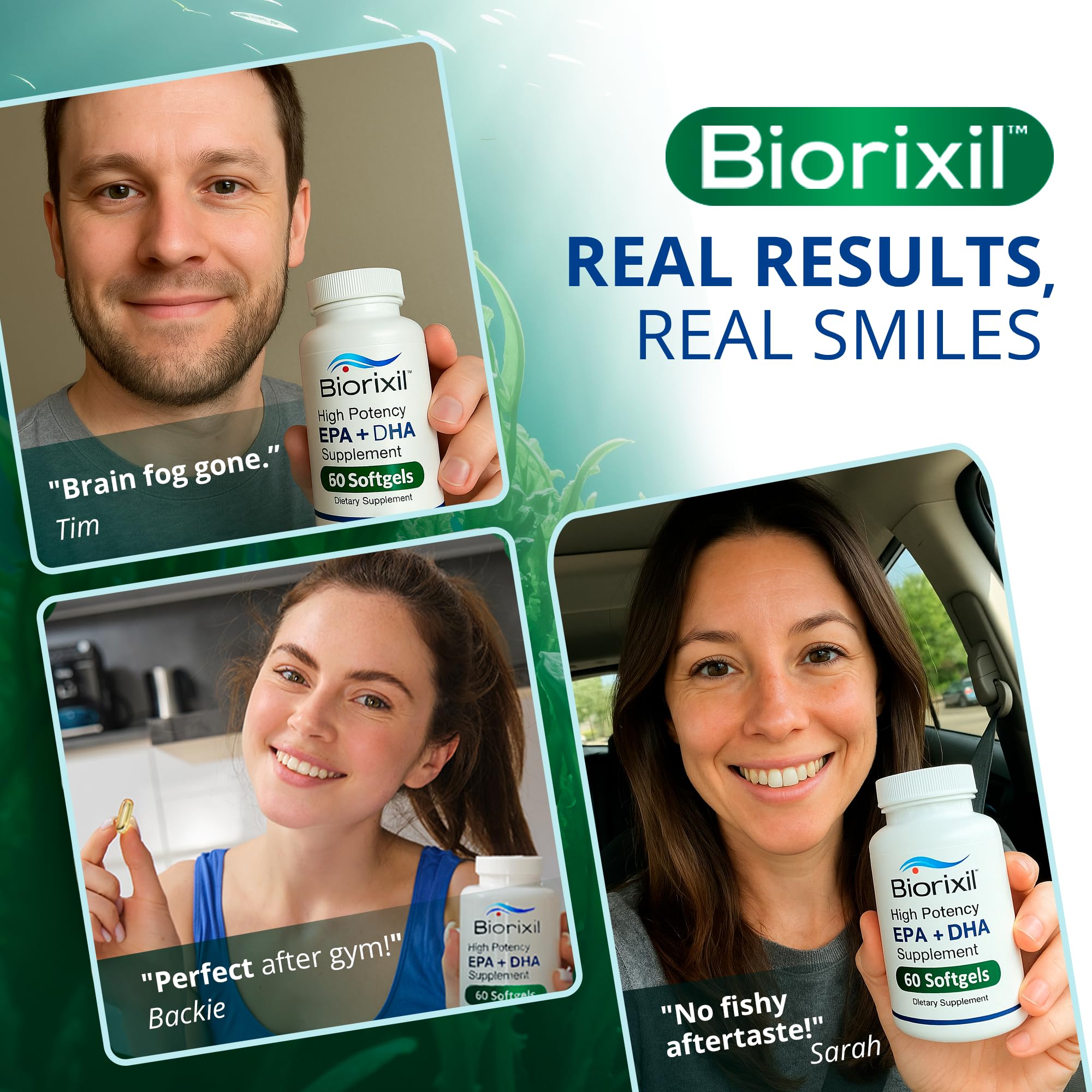 Biorixil Omega-3 Algal Oil Capsules with dosage information