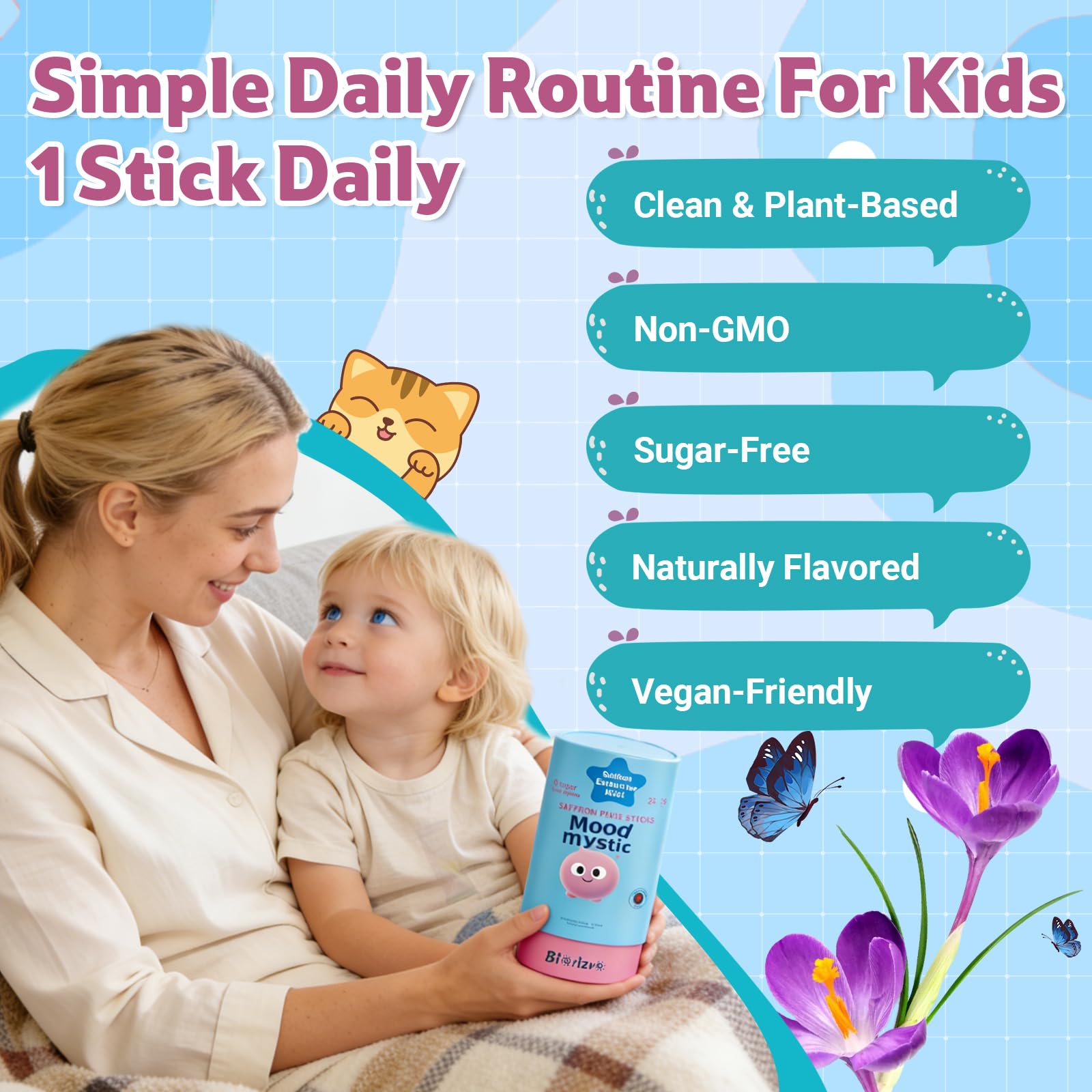 Biorizvo Saffron Supplement stick pack opened showing fruit flavour