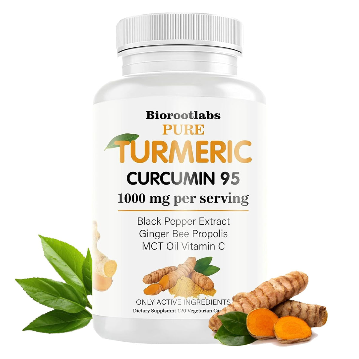 Biorootlabs Turmeric Capsules front view with packaging