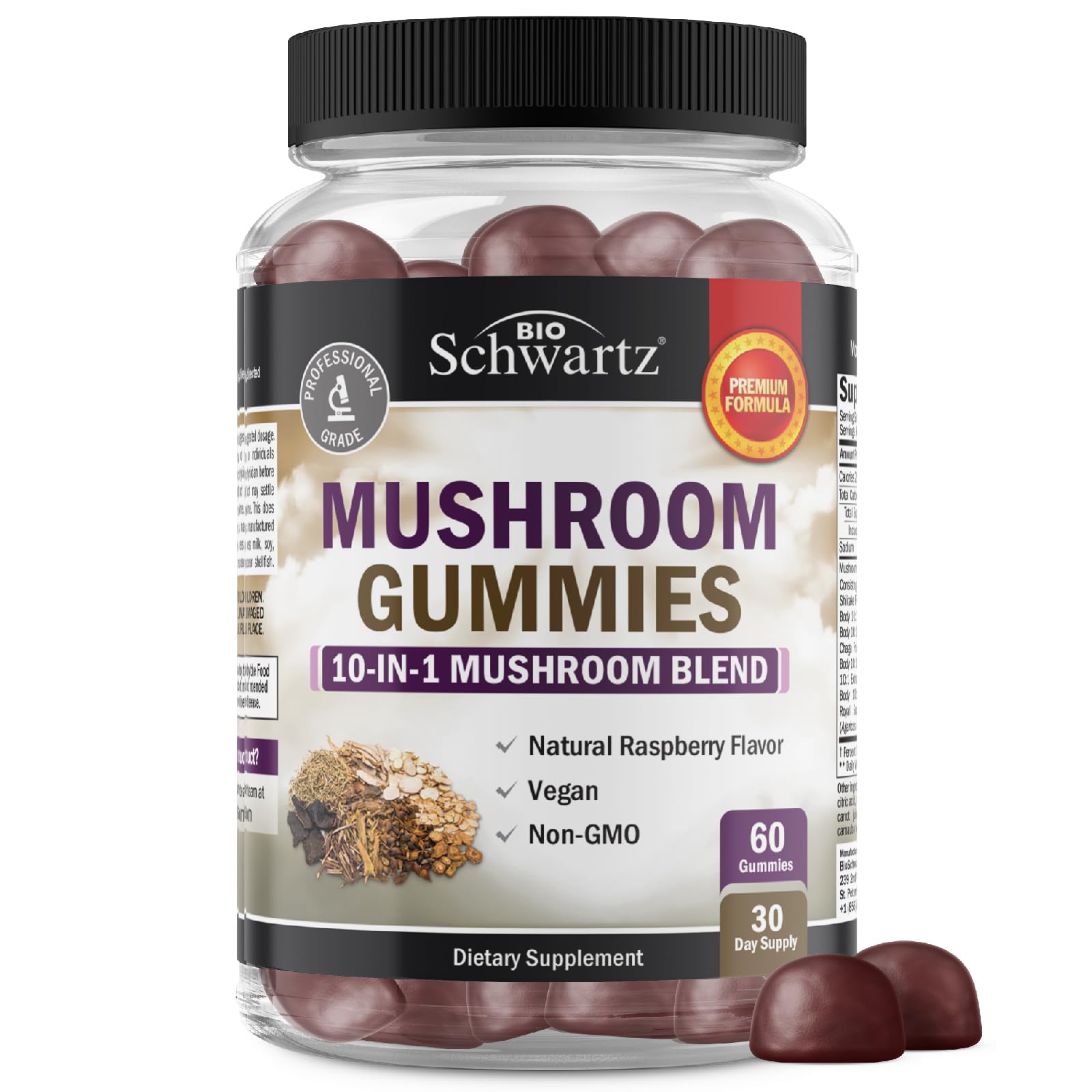 BioSchwartz 10-in-1 Mushroom Gummies front view packaging