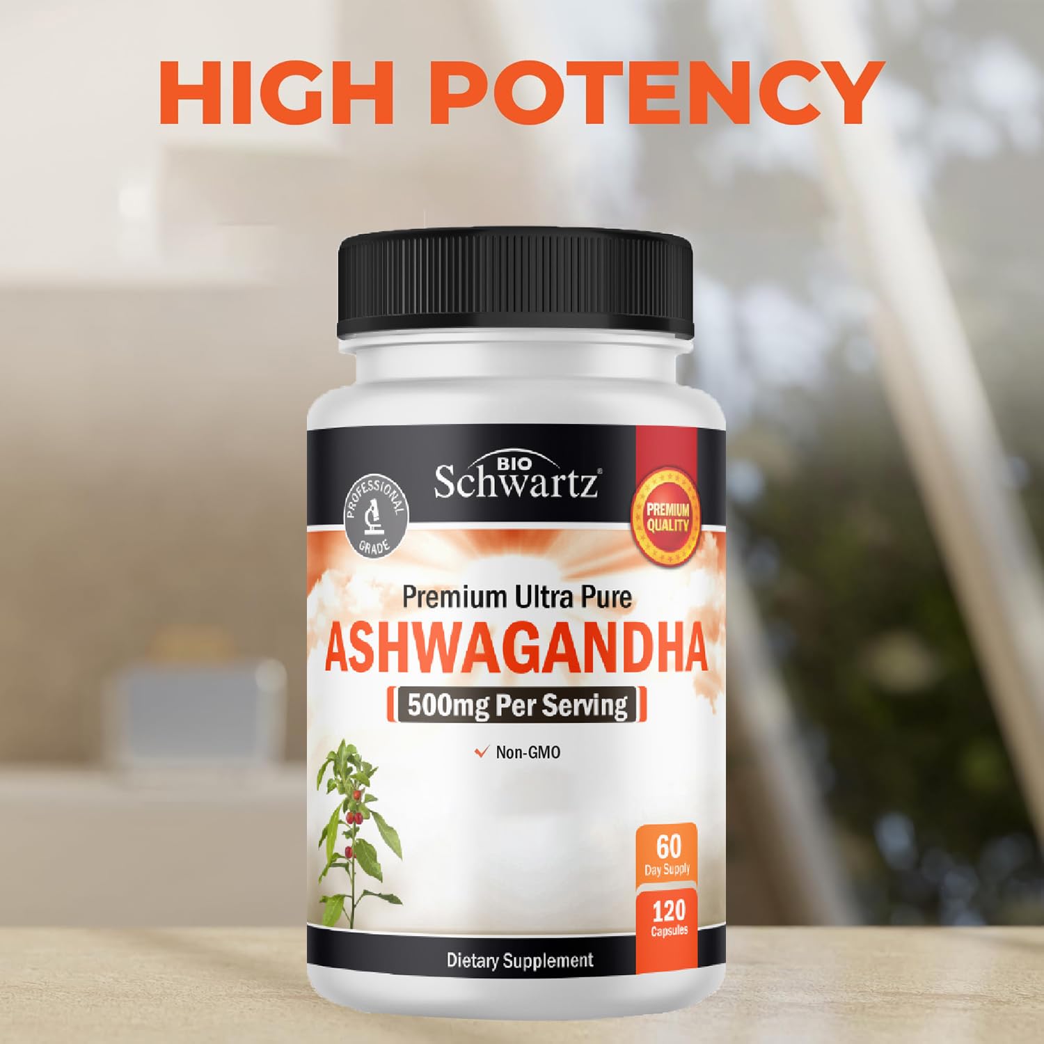 BioSchwartz Ashwagandha Capsules 500mg with measuring spoon