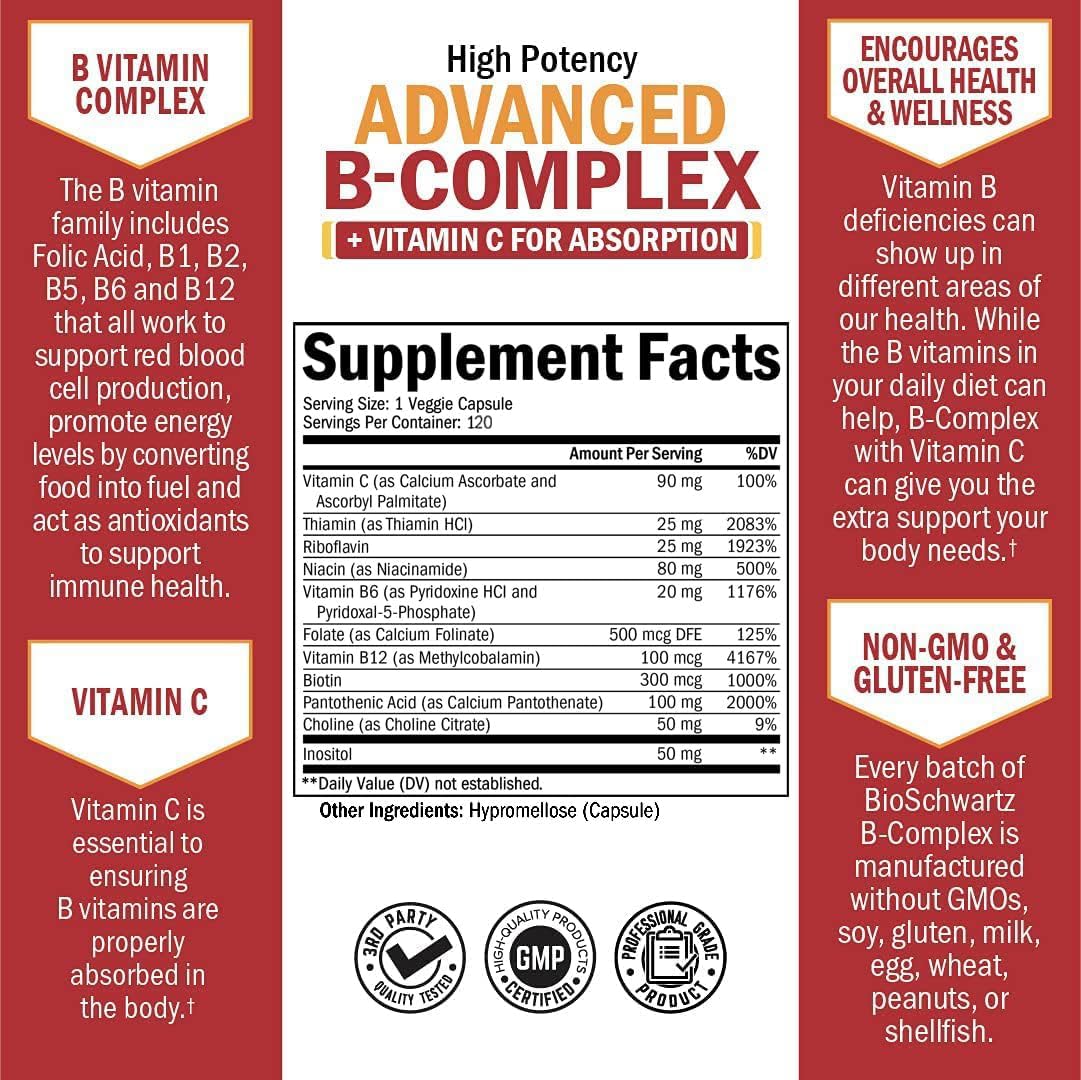 BioSchwartz B-Complex Vitamins with Vitamin C side view