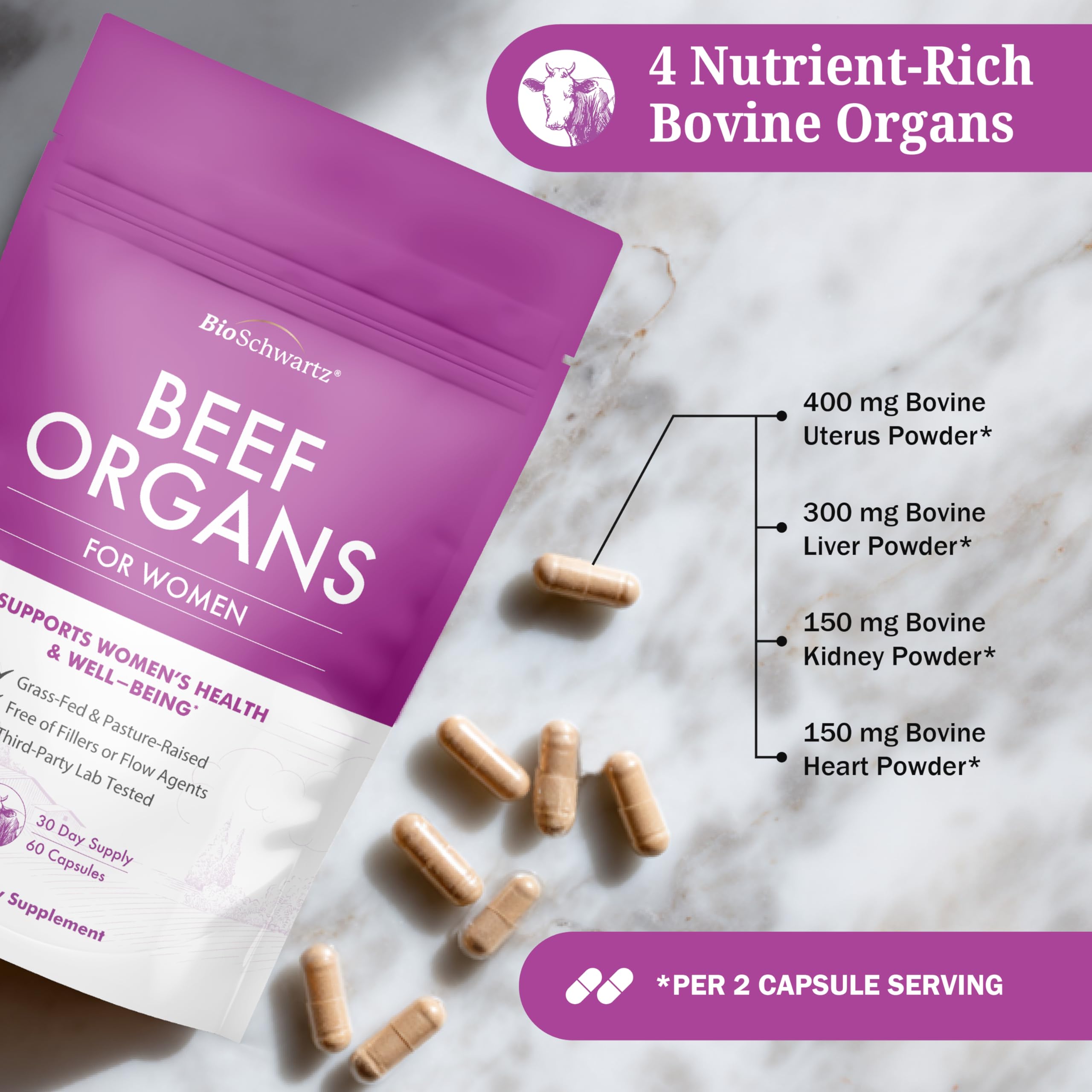 BioSchwartz Beef Organ Supplement for Women ingredients list