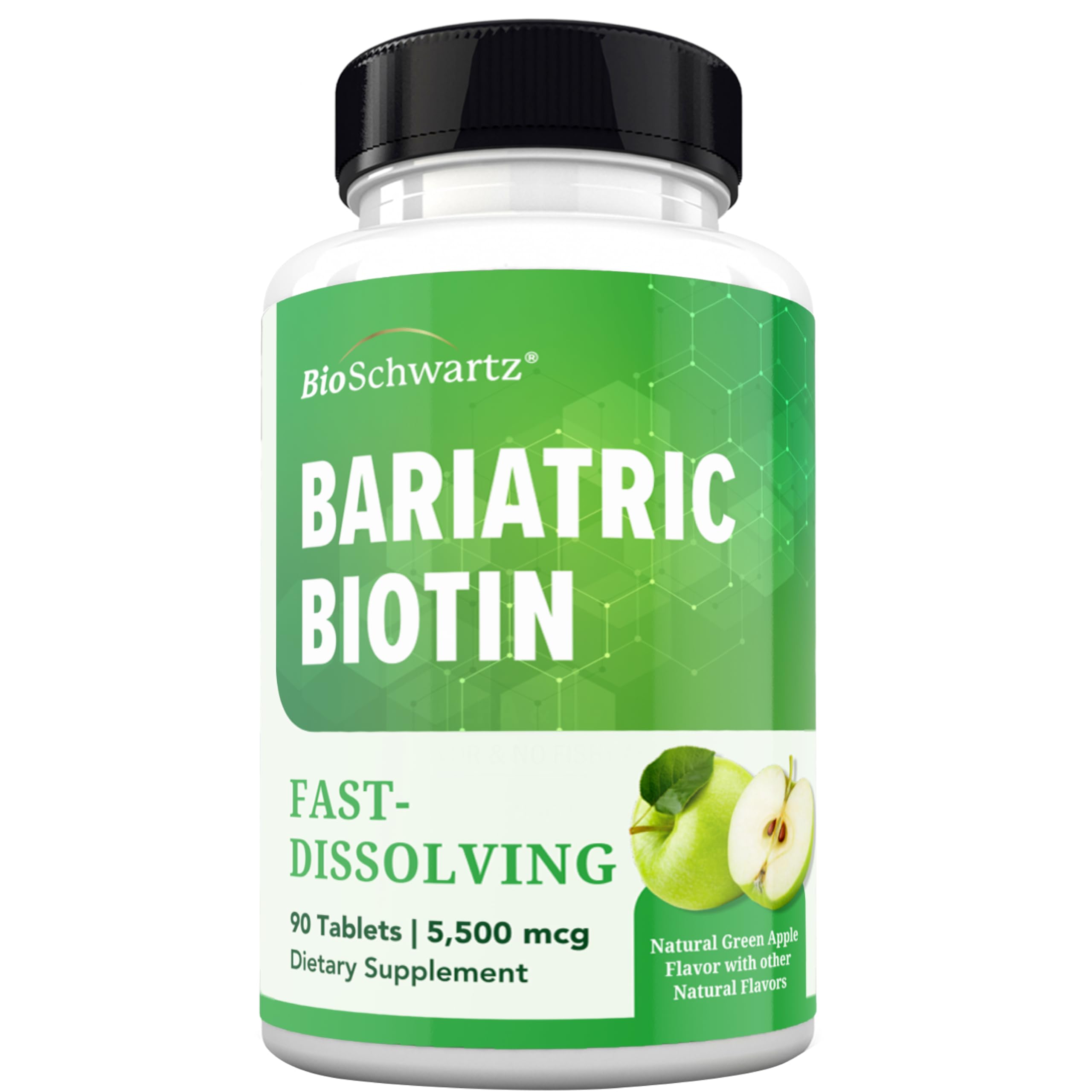 BioSchwartz Biotin Supplement 5500mcg green apple flavour front view
