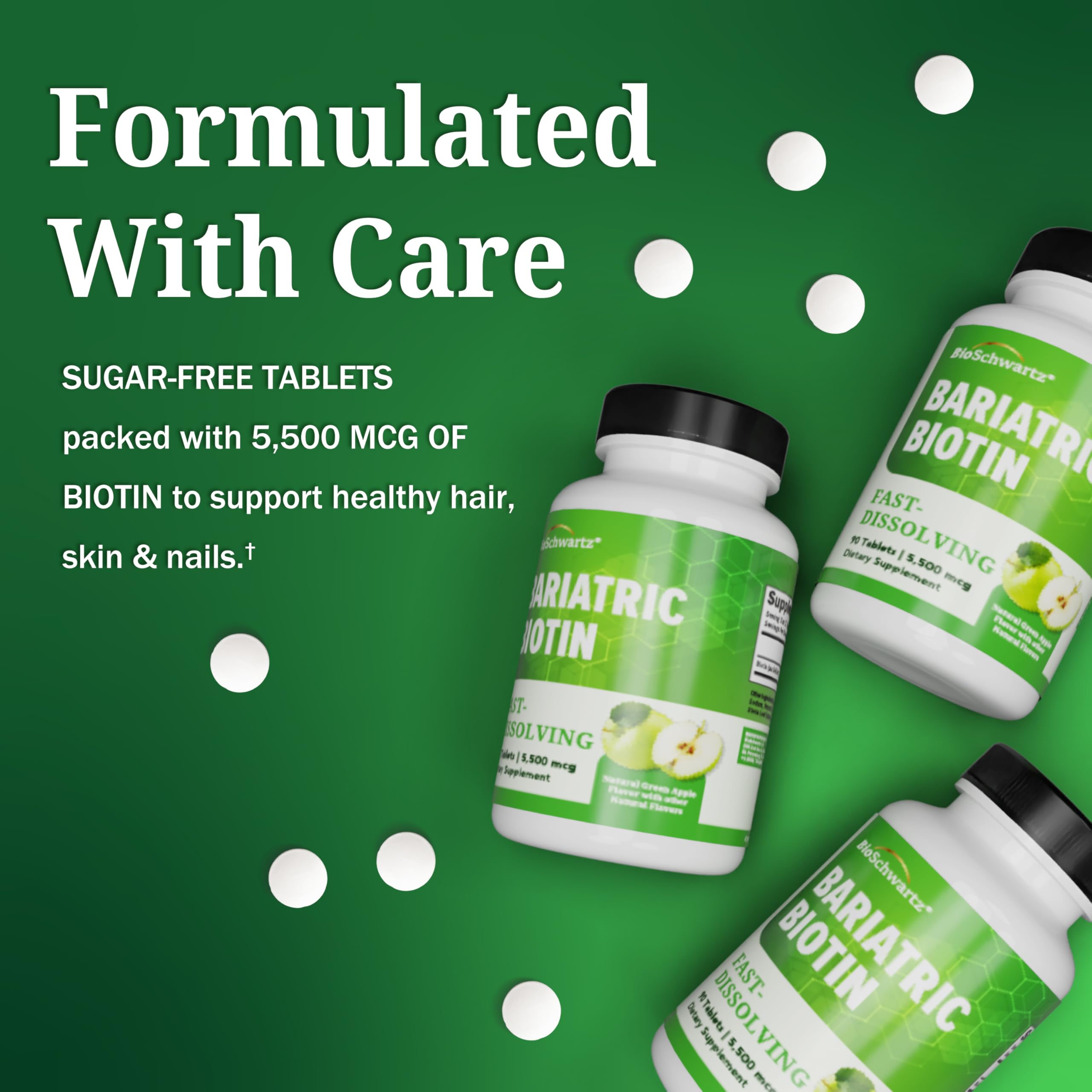 BioSchwartz Biotin Supplement 5500mcg on a kitchen counter