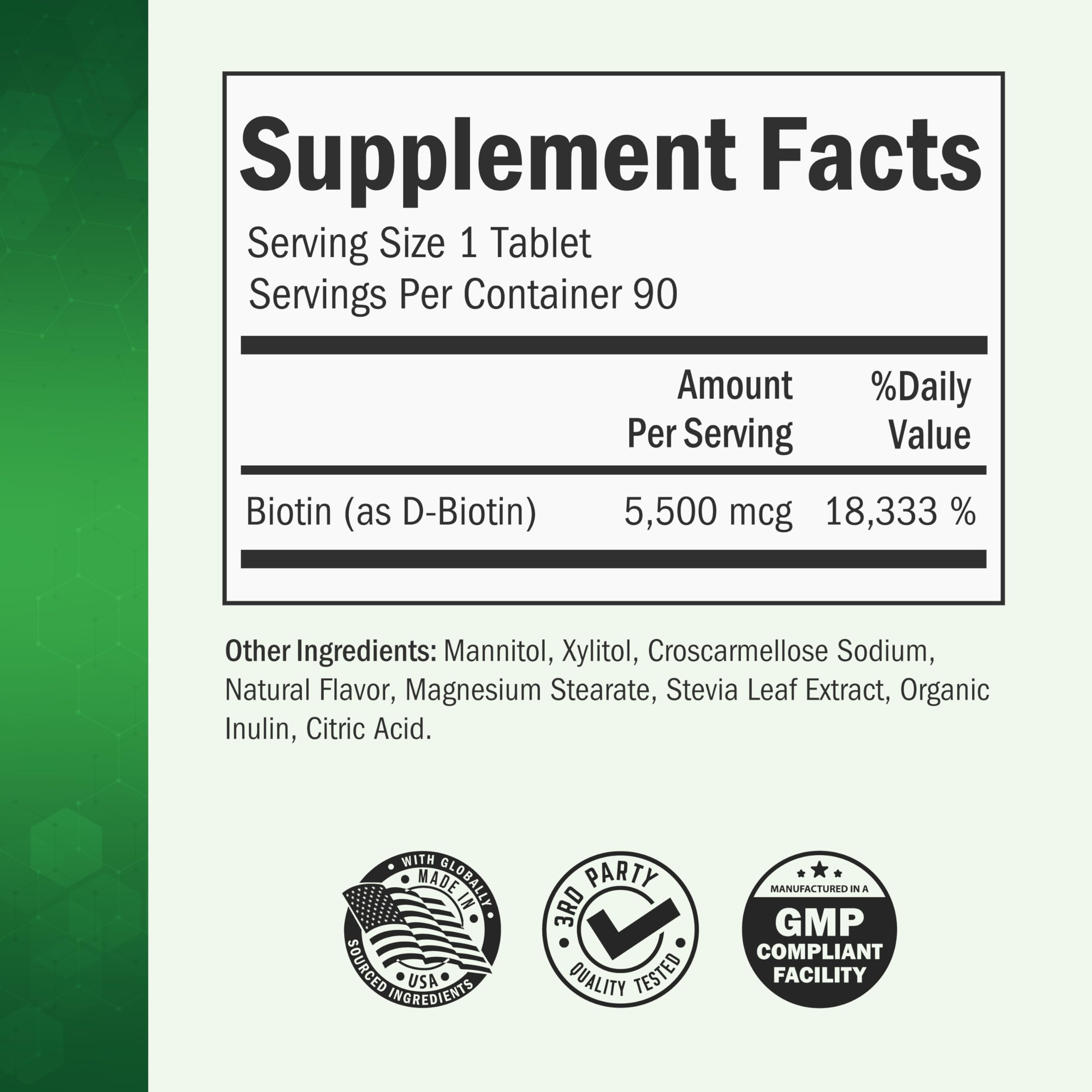 BioSchwartz Biotin Supplement 5500mcg tablets in a serving