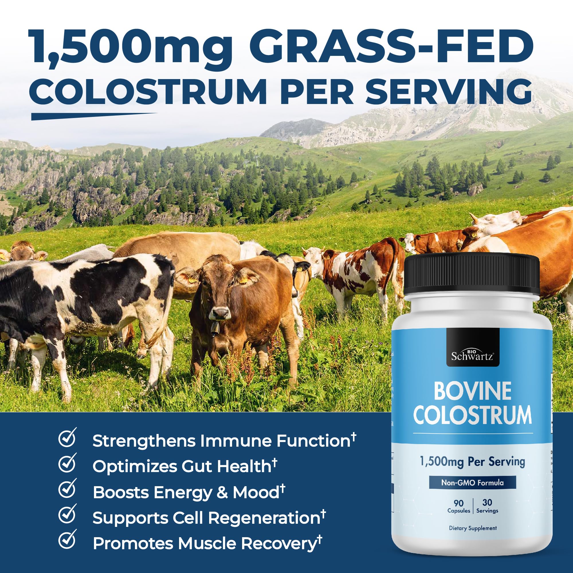BioSchwartz Bovine Colostrum Capsules 1500mg side view