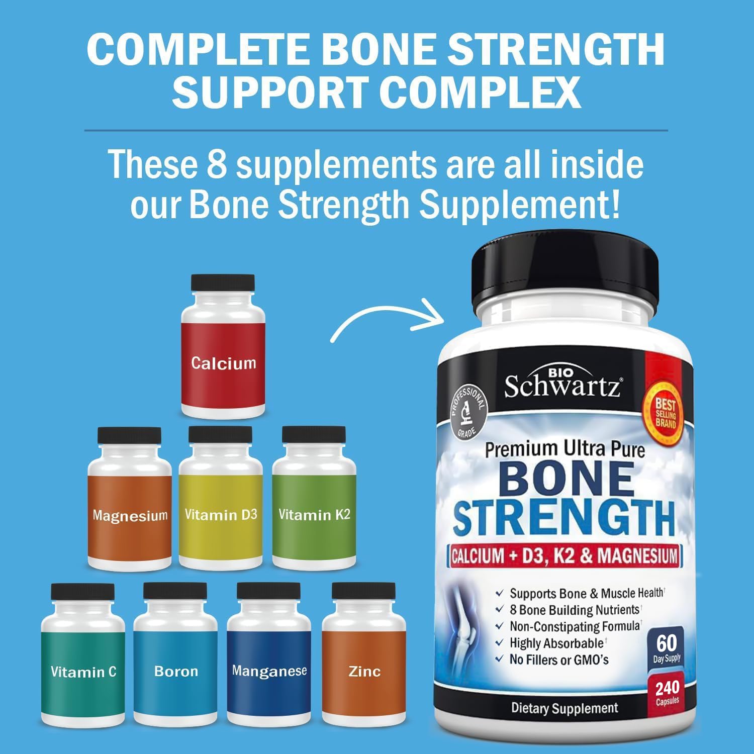 BioSchwartz Calcium Supplement capsules in a clear bottle