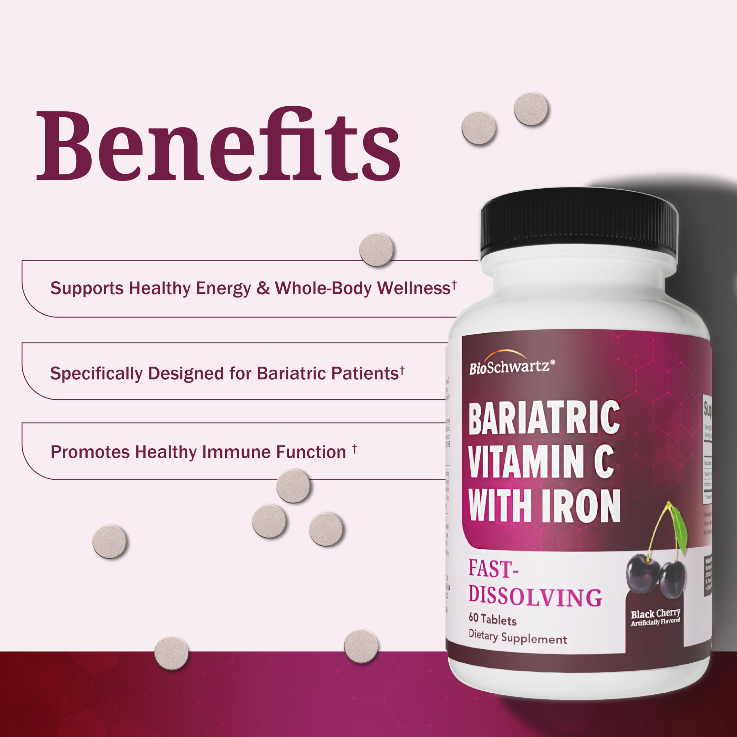 BioSchwartz Chewable Iron & Vitamin C Tablets in black cherry flavour