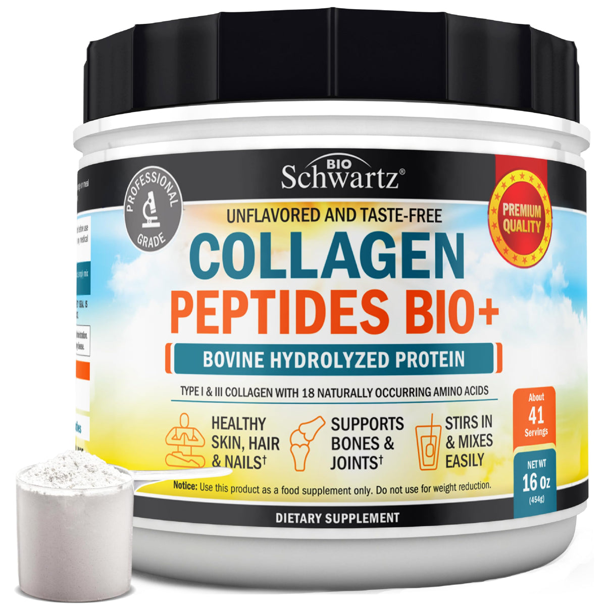 BioSchwartz Collagen Peptides Powder 454g front view