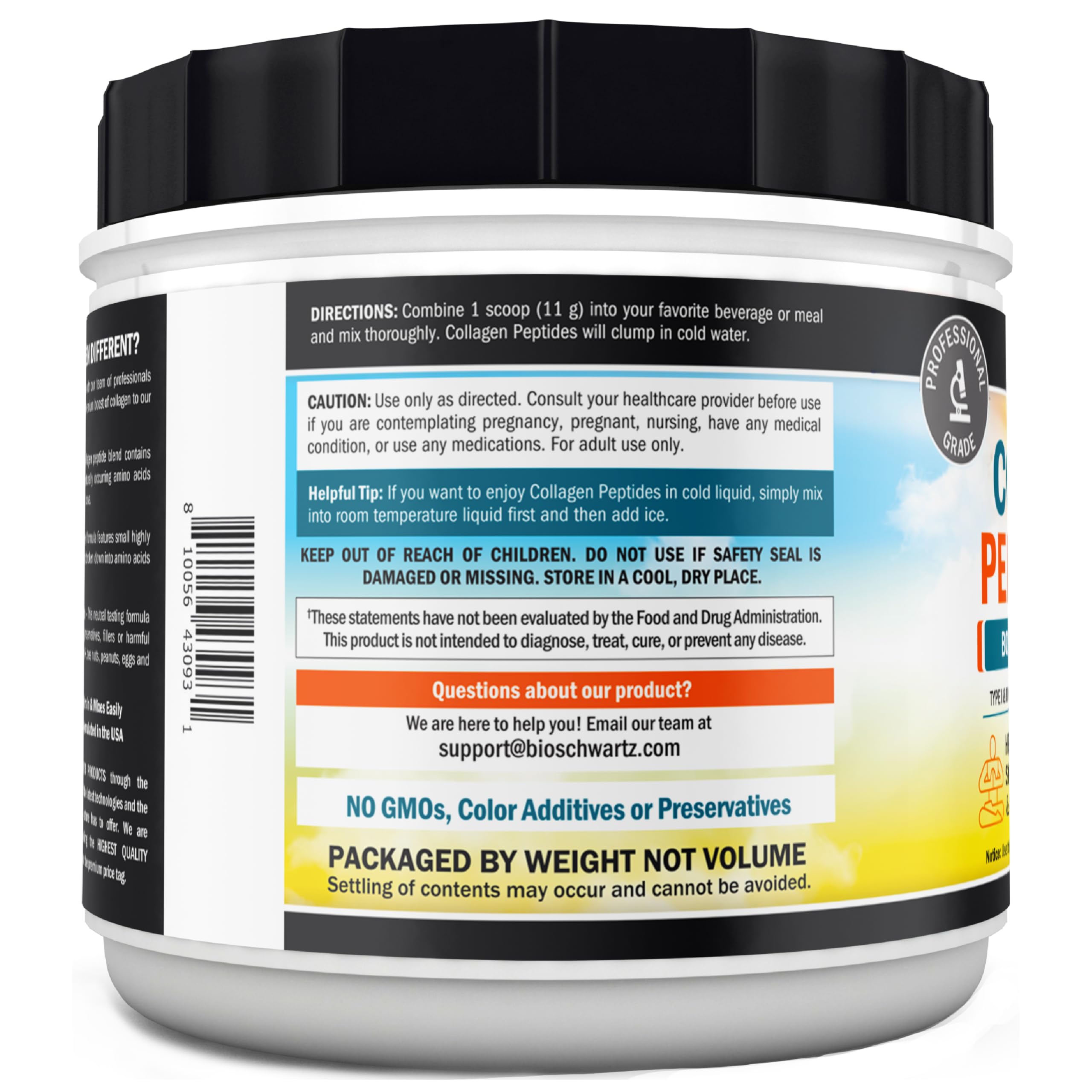BioSchwartz Collagen Peptides Powder 454g side view