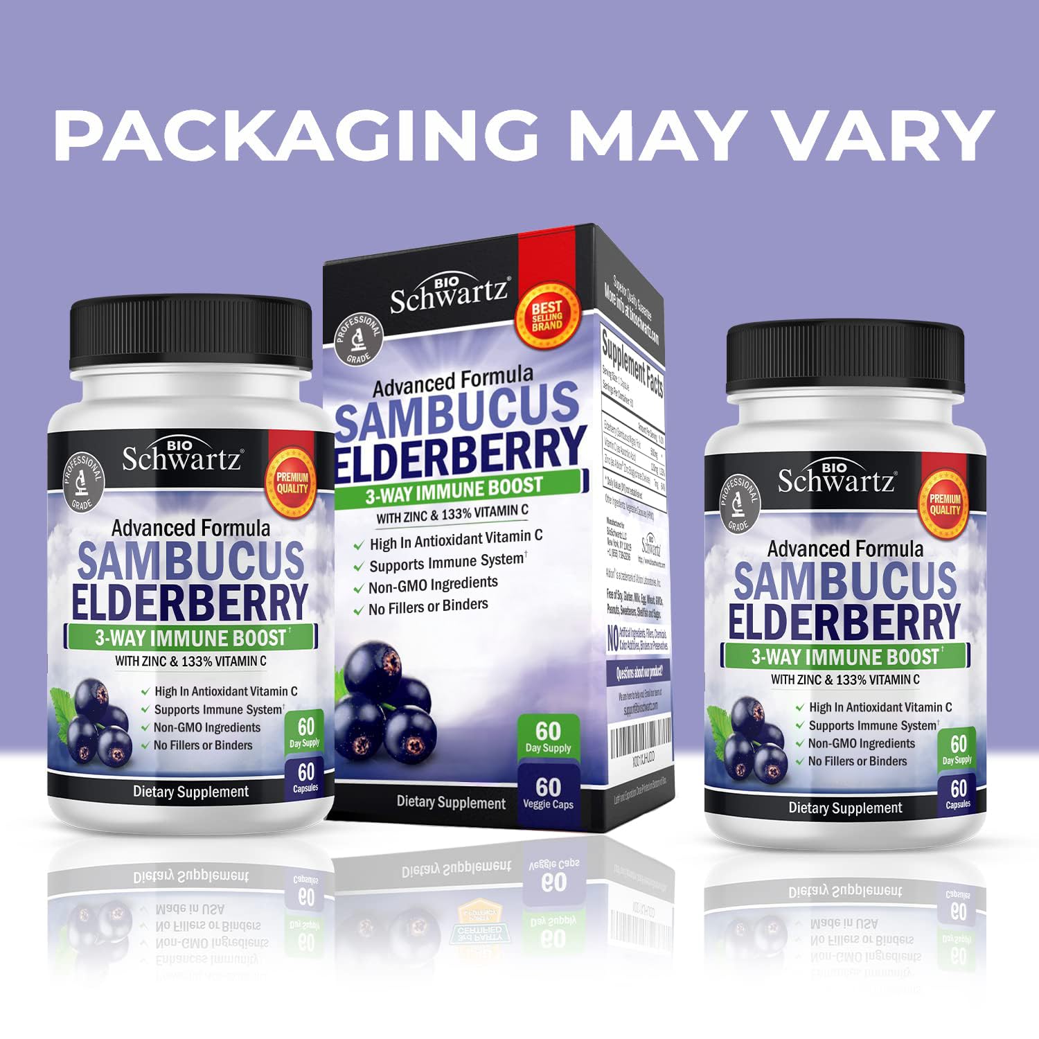 BioSchwartz Elderberry Capsules 500mg bottle side view
