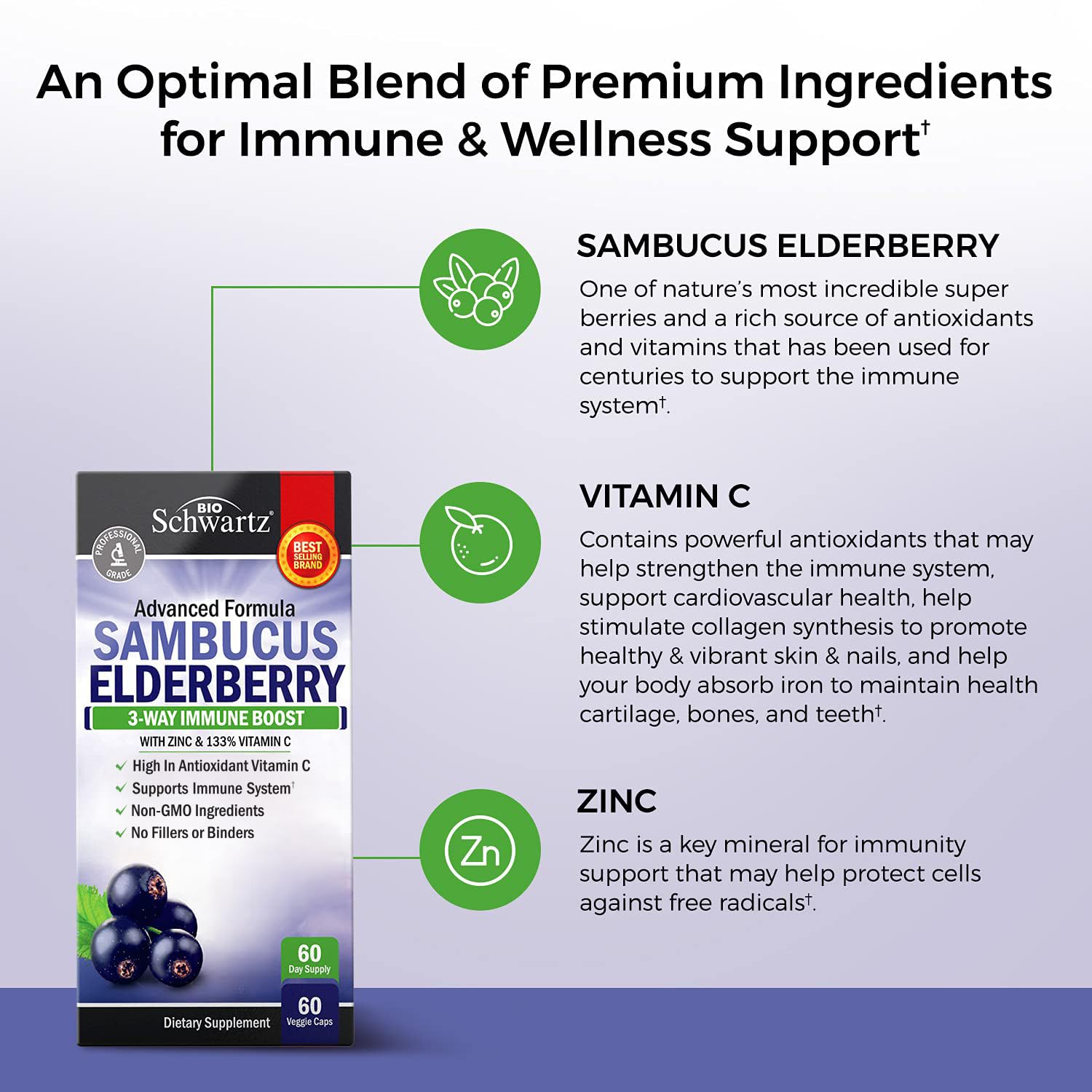 BioSchwartz Elderberry Capsules 500mg bottle with background