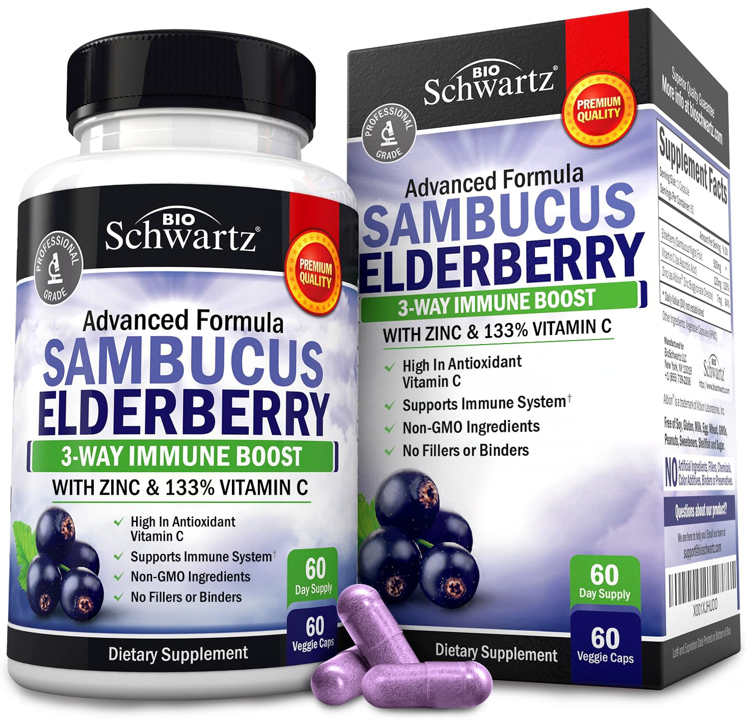 BioSchwartz Elderberry Capsules 500mg front view