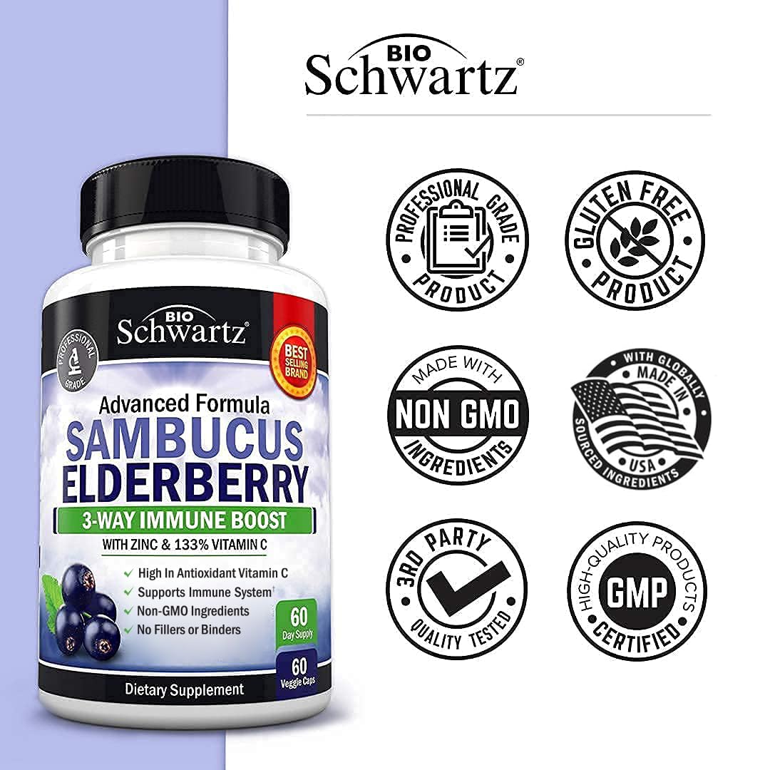 BioSchwartz Elderberry Capsules 500mg with measuring spoon