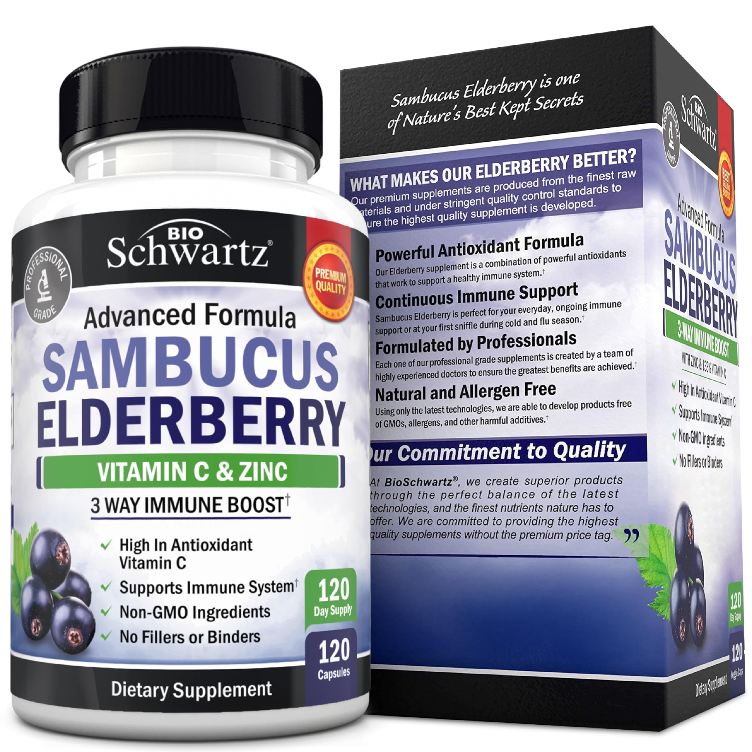 BioSchwartz Elderberry Supplement packaging and capsules
