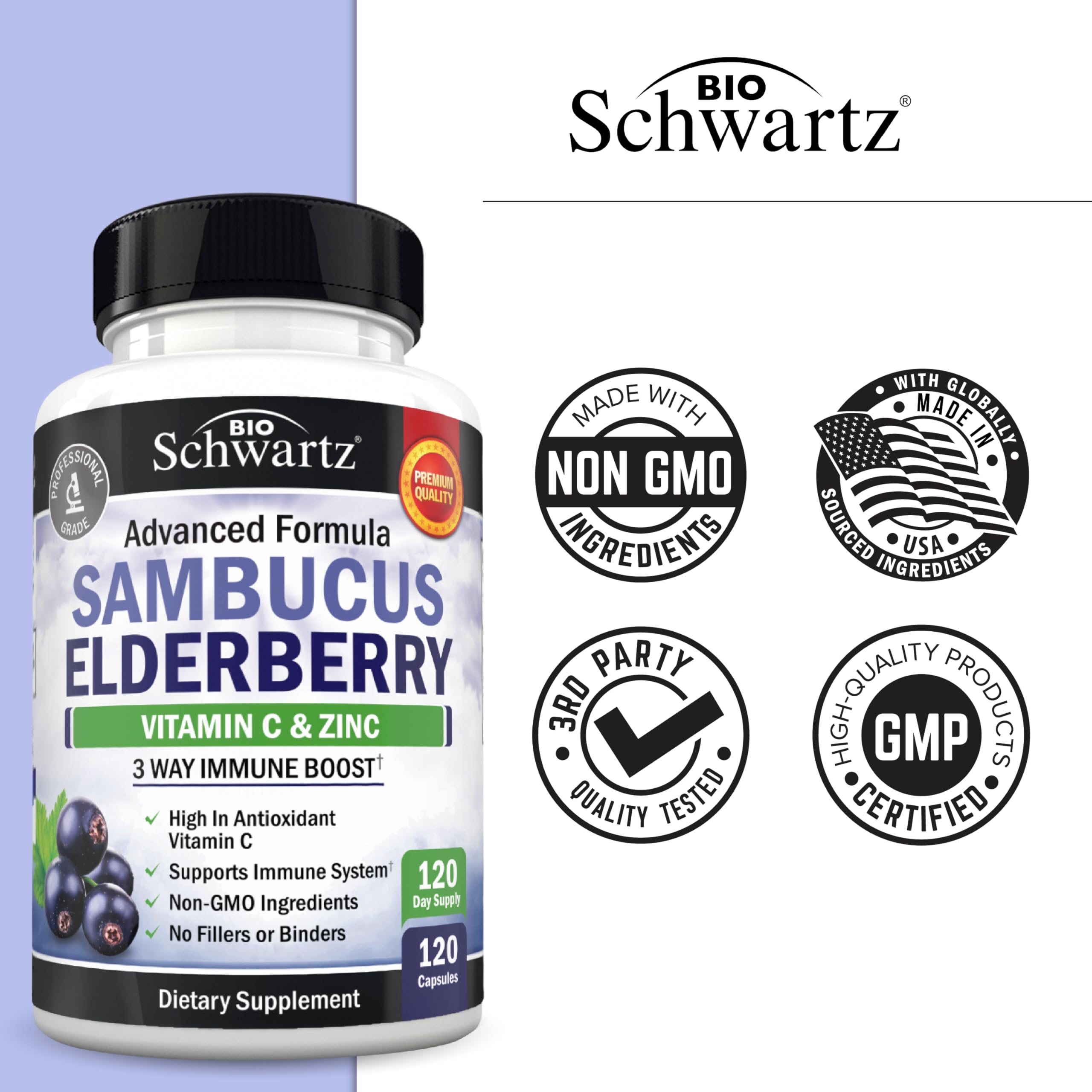 BioSchwartz Elderberry Supplement with a measuring spoon
