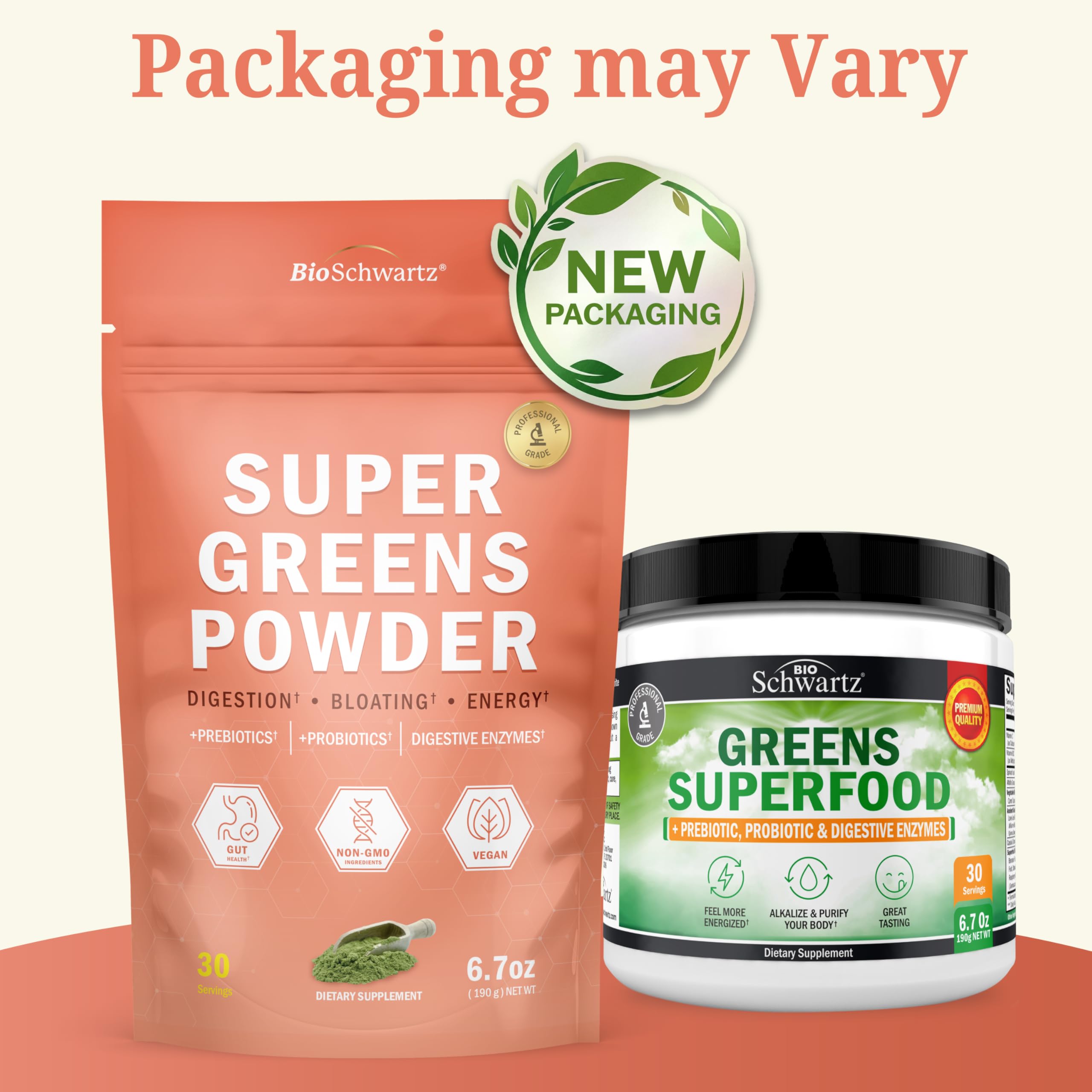 BioSchwartz Greens Superfood Powder 190g back view with ingredient list