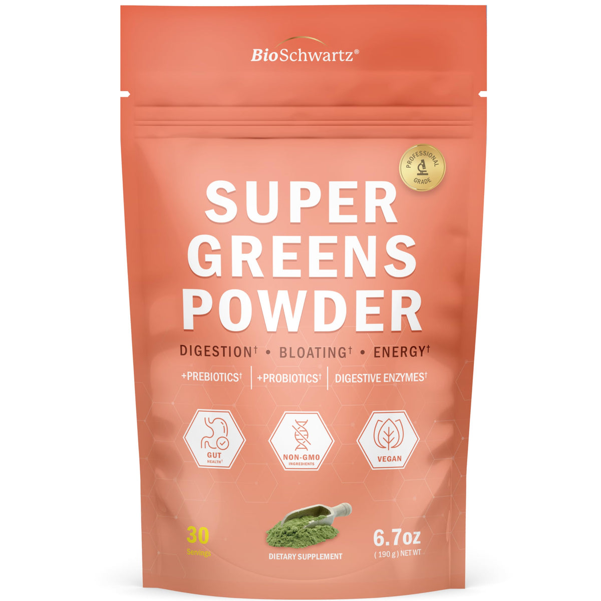 BioSchwartz Greens Superfood Powder 190g front view with packaging