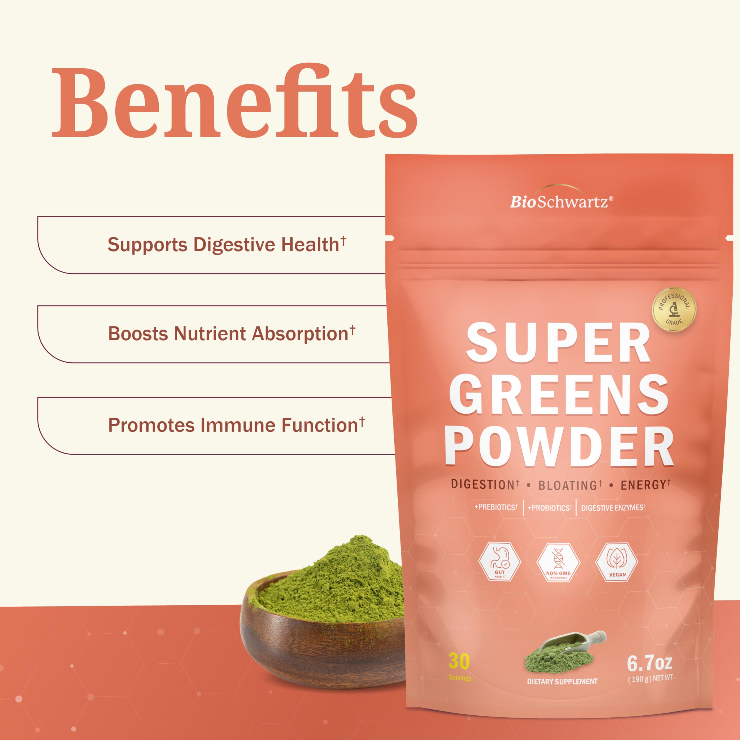BioSchwartz Greens Superfood Powder 190g side view