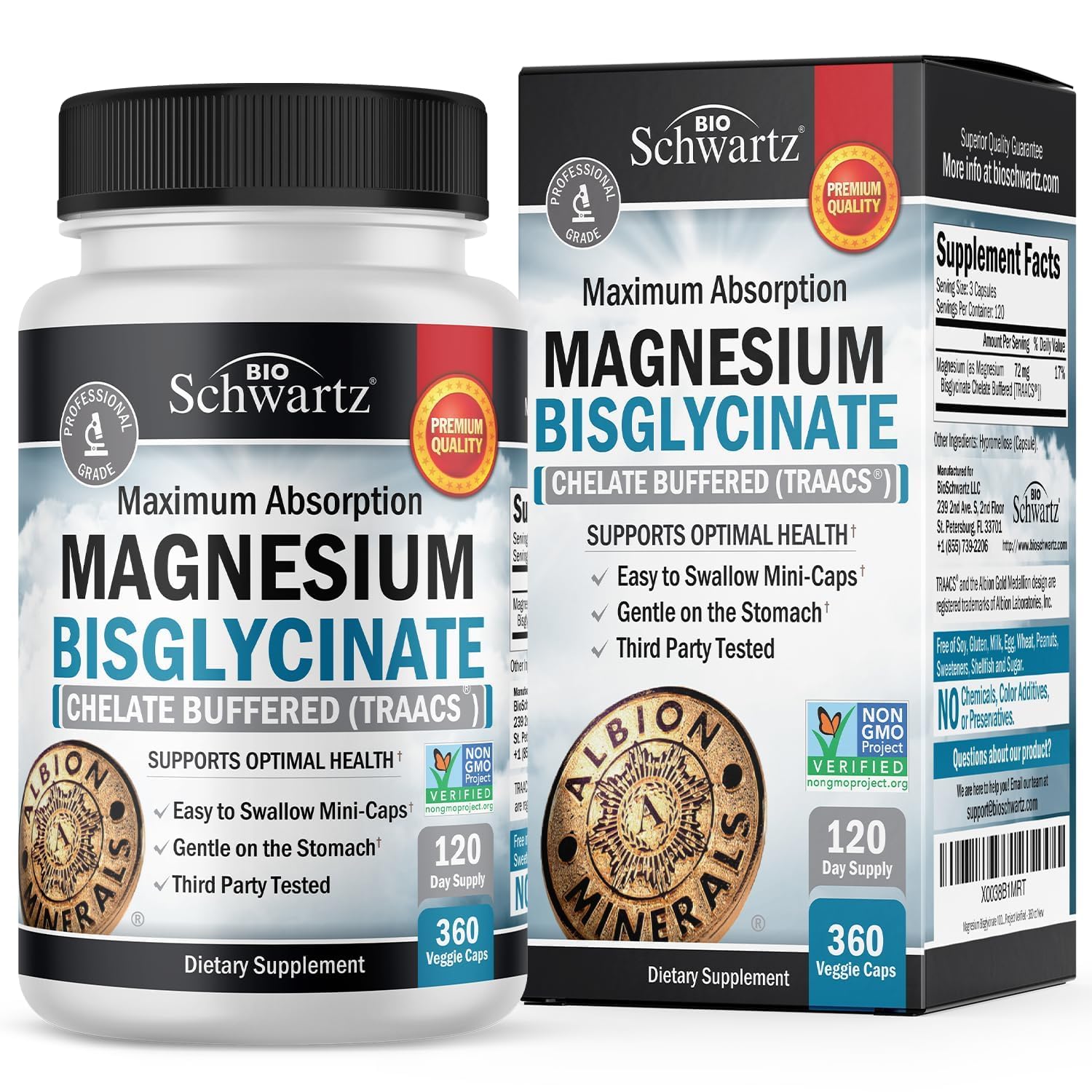 BioSchwartz Magnesium Bisglycinate 360 mini capsules front view