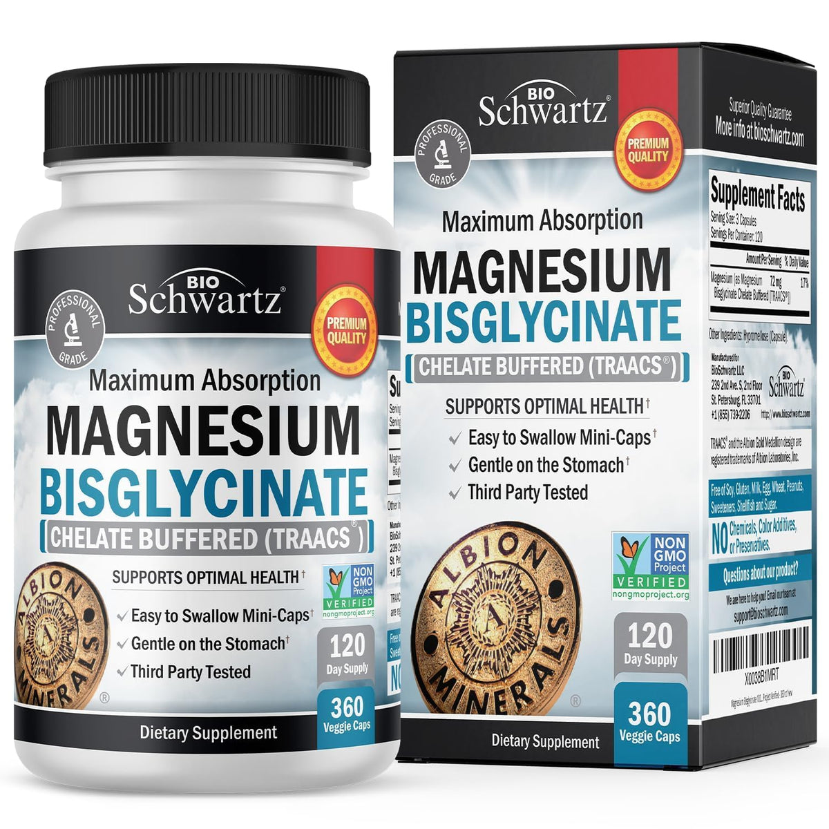 BioSchwartz Magnesium Bisglycinate 360 mini capsules front view