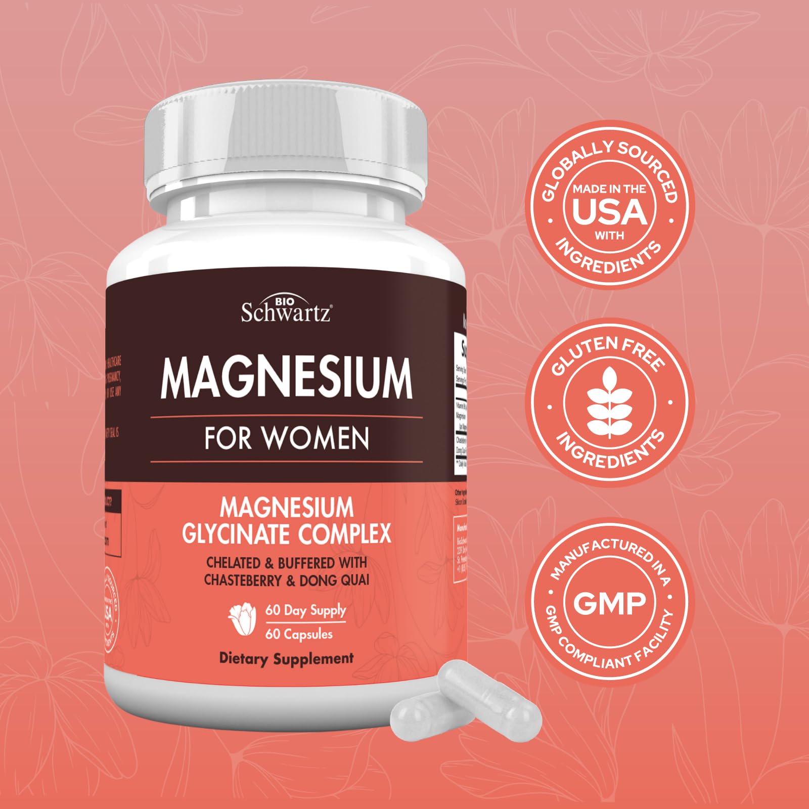 BioSchwartz Magnesium Bisglycinate Complex 60 Capsules with ingredients list