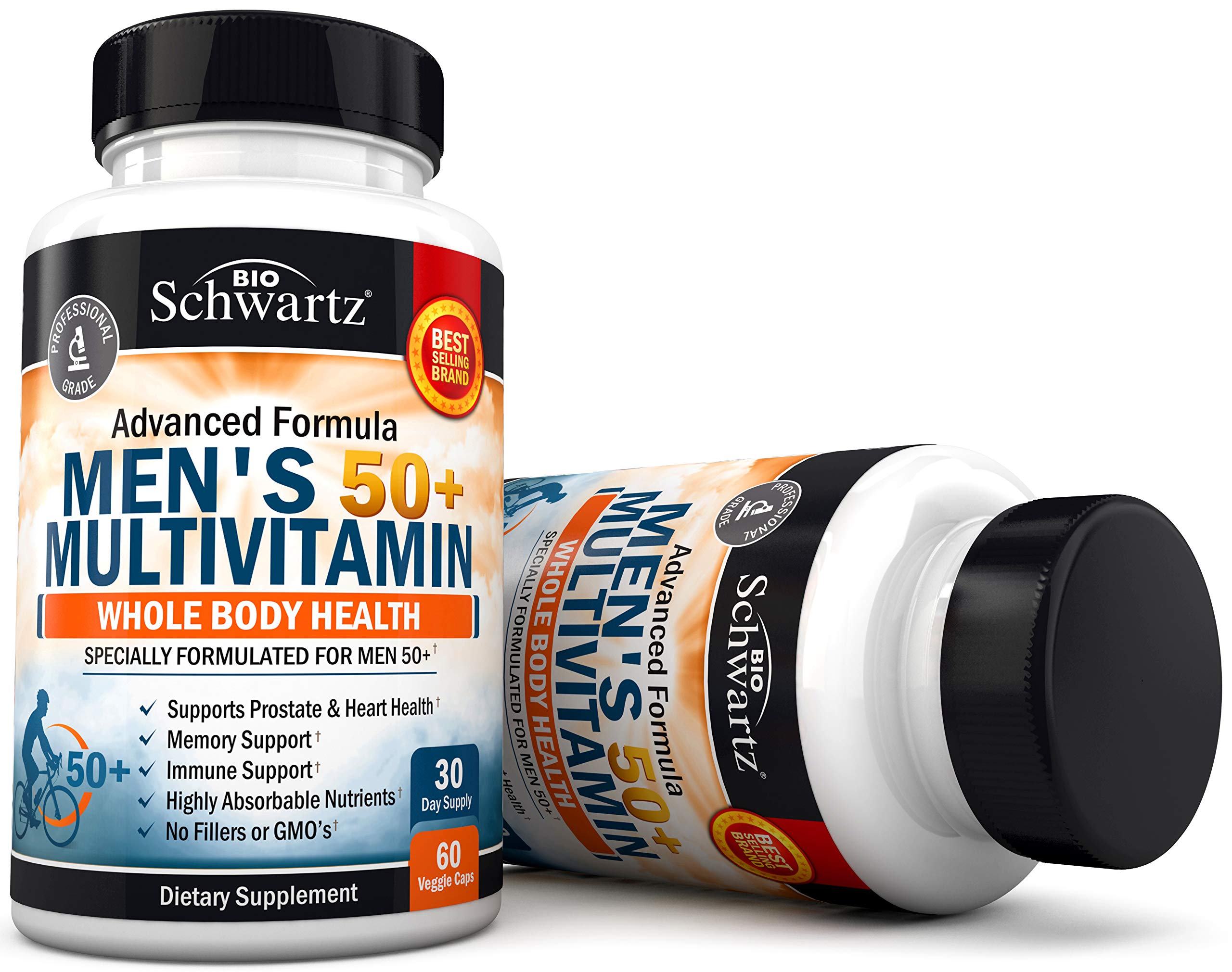 BioSchwartz Men's 50+ Multivitamin Capsules opened bottle