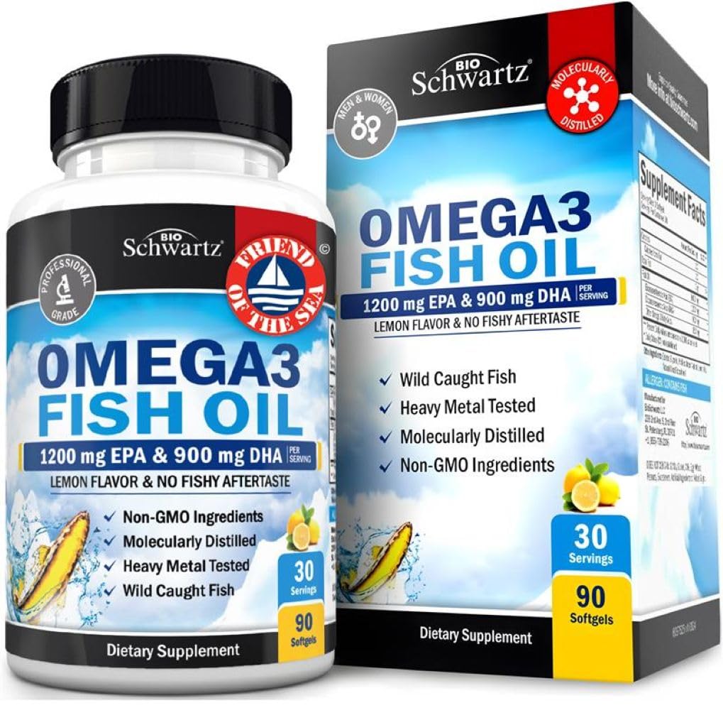 BioSchwartz Omega-3 Fish Oil Softgels front view with packaging