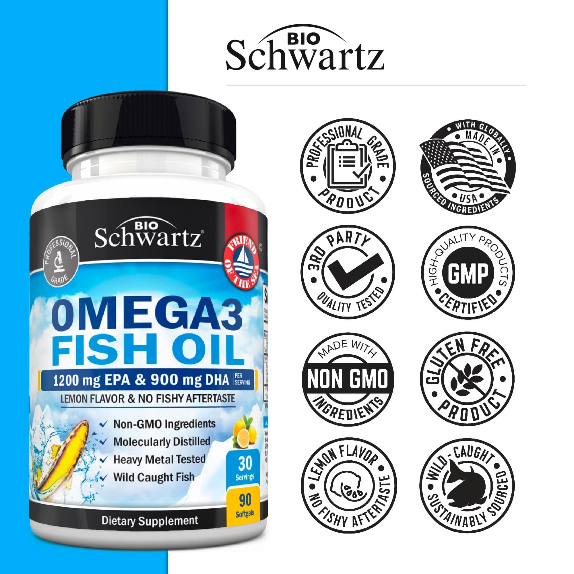 BioSchwartz Omega-3 Fish Oil Softgels with lemon slices