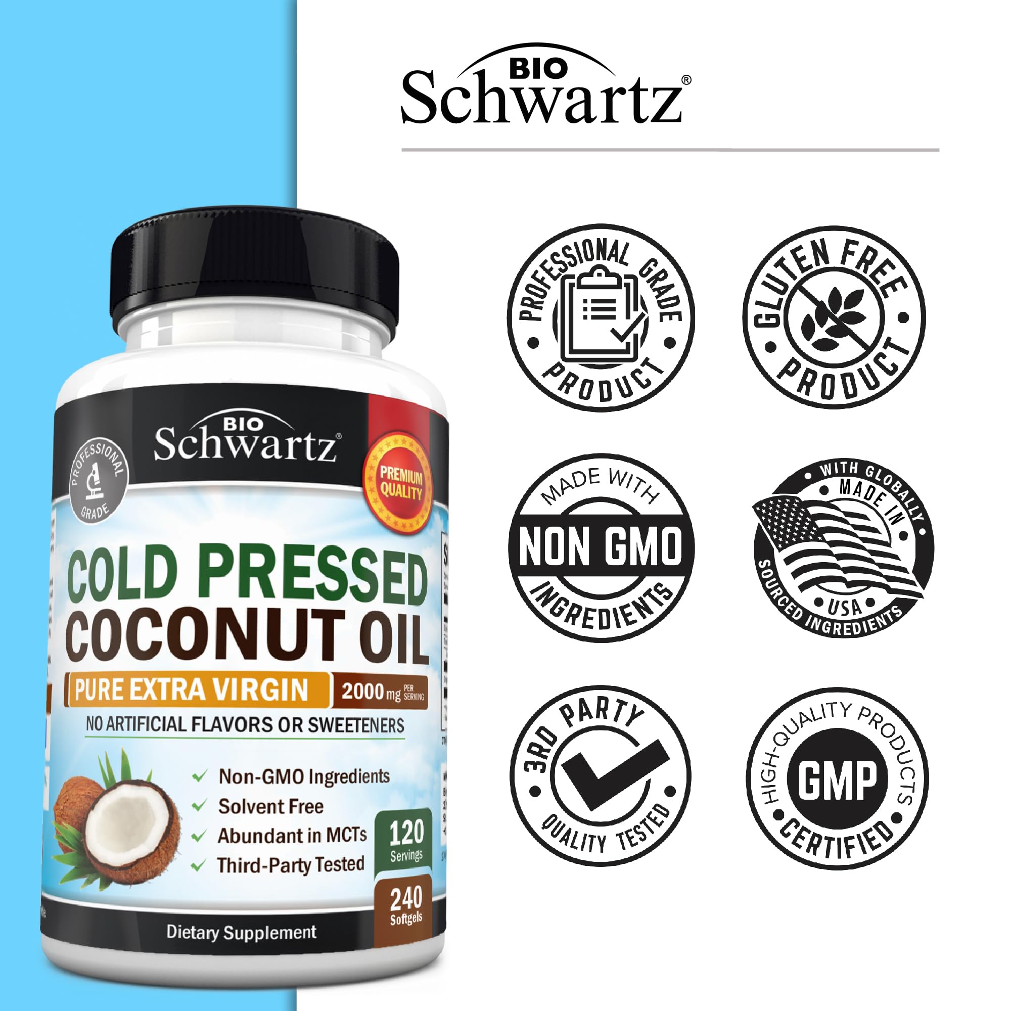 BioSchwartz Organic Coconut Oil Softgels close-up of softgel