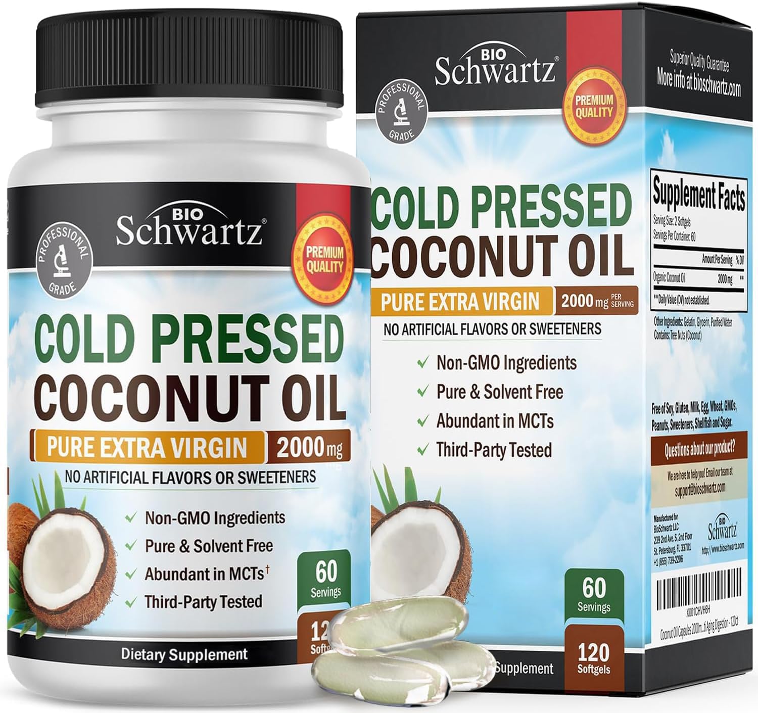 BioSchwartz Organic Coconut Oil Softgels front view
