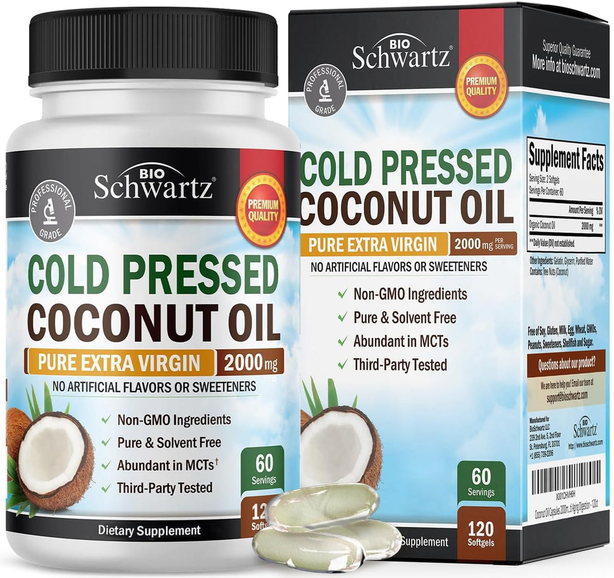 BioSchwartz Organic Coconut Oil Softgels front view
