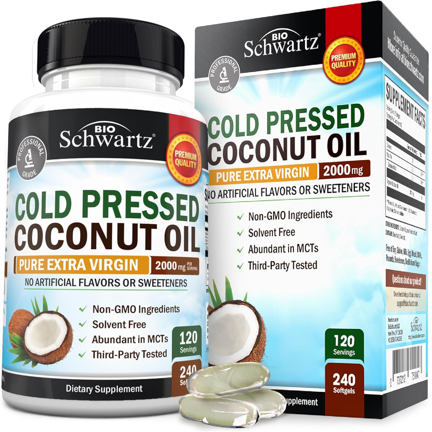 BioSchwartz Organic Coconut Oil Softgels front view