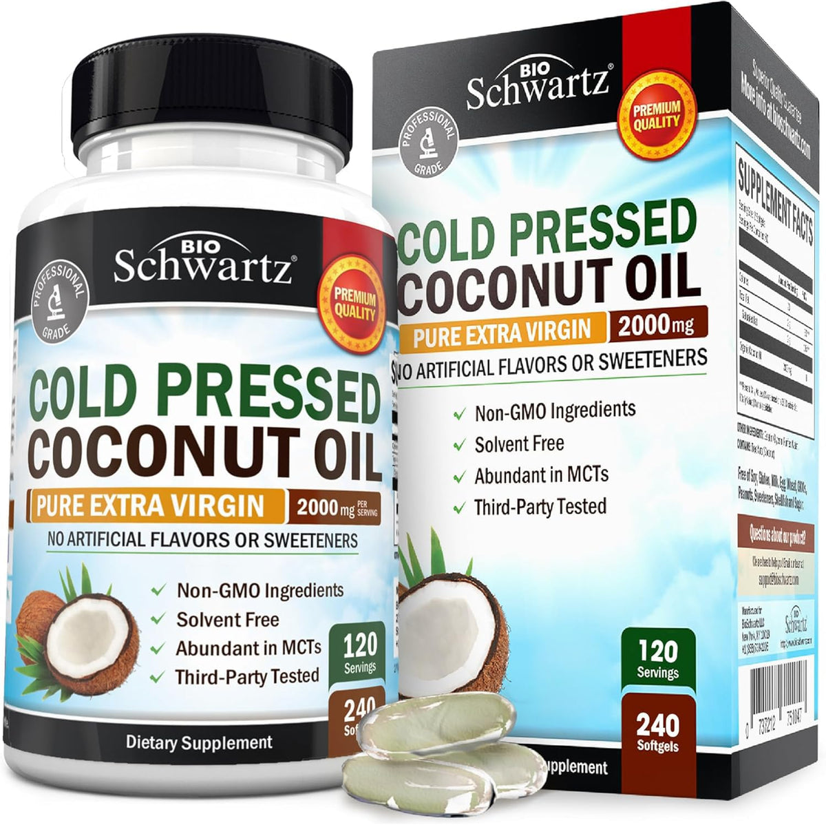 BioSchwartz Organic Coconut Oil Softgels front view
